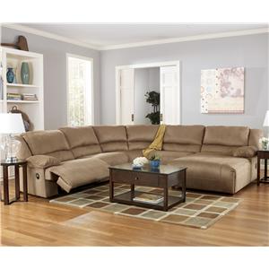Signature Design by Ashley Hogan - Mocha 5 Piece Motion Sectional with Chaise