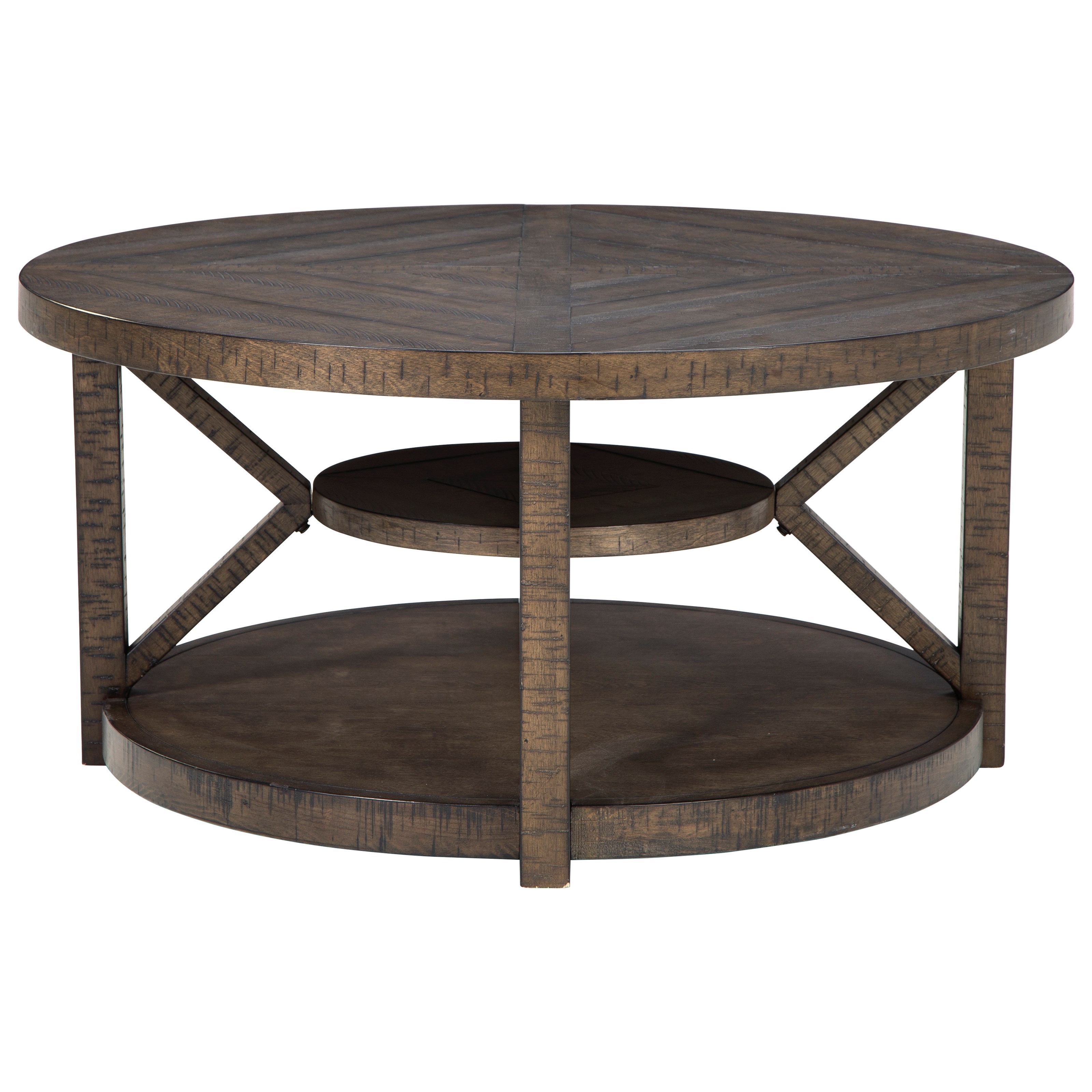 Signature Design By Ashley Jessoli Rustic Round Cocktail Table With Casters Royal Furniture Cocktail Coffee Tables