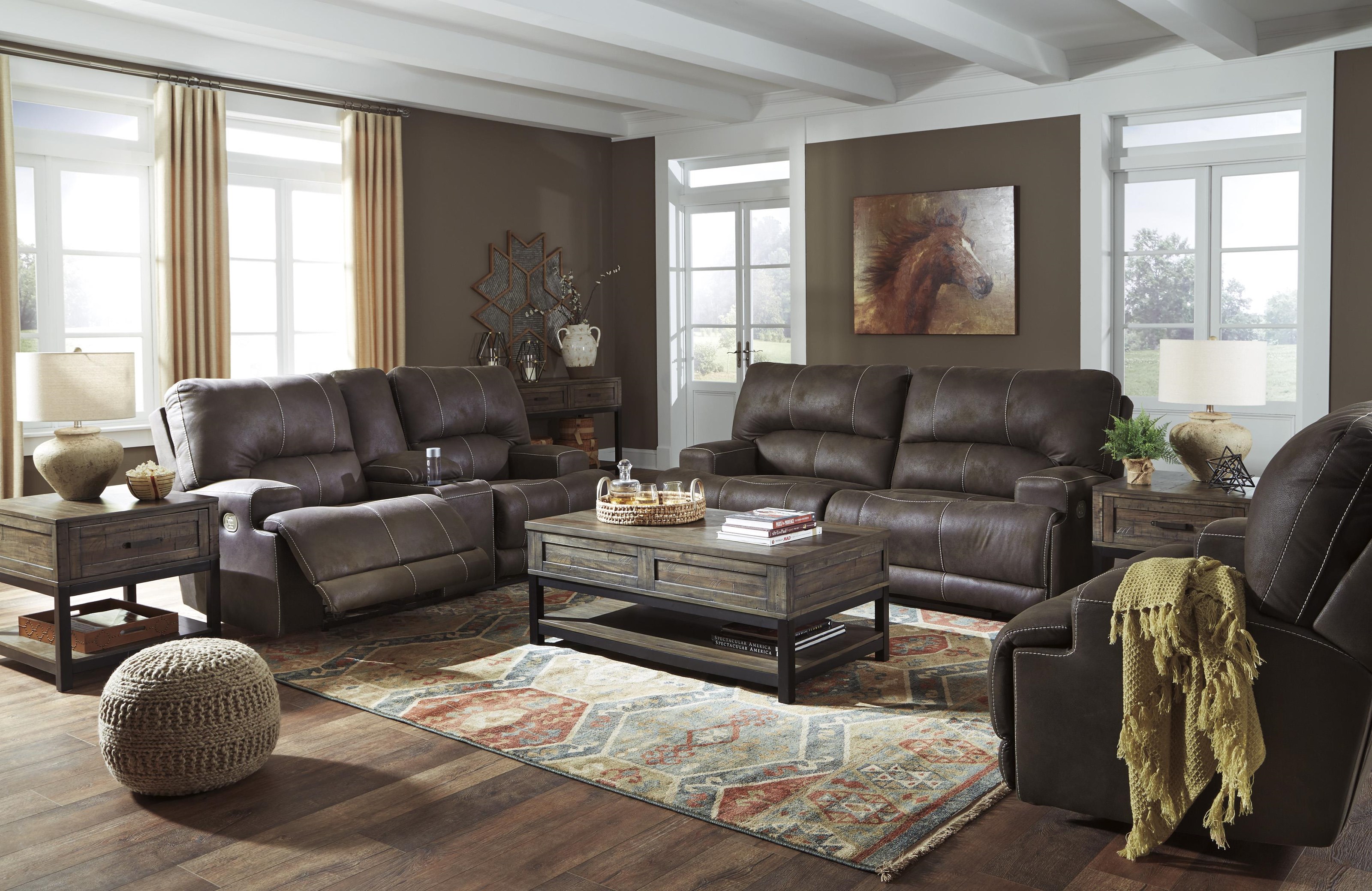 Signature Design By Ashley Kitching 4160447 82 Java Power Headrest Sofa And Recliner Set Sam Levitz Furniture Reclining Living Room Groups