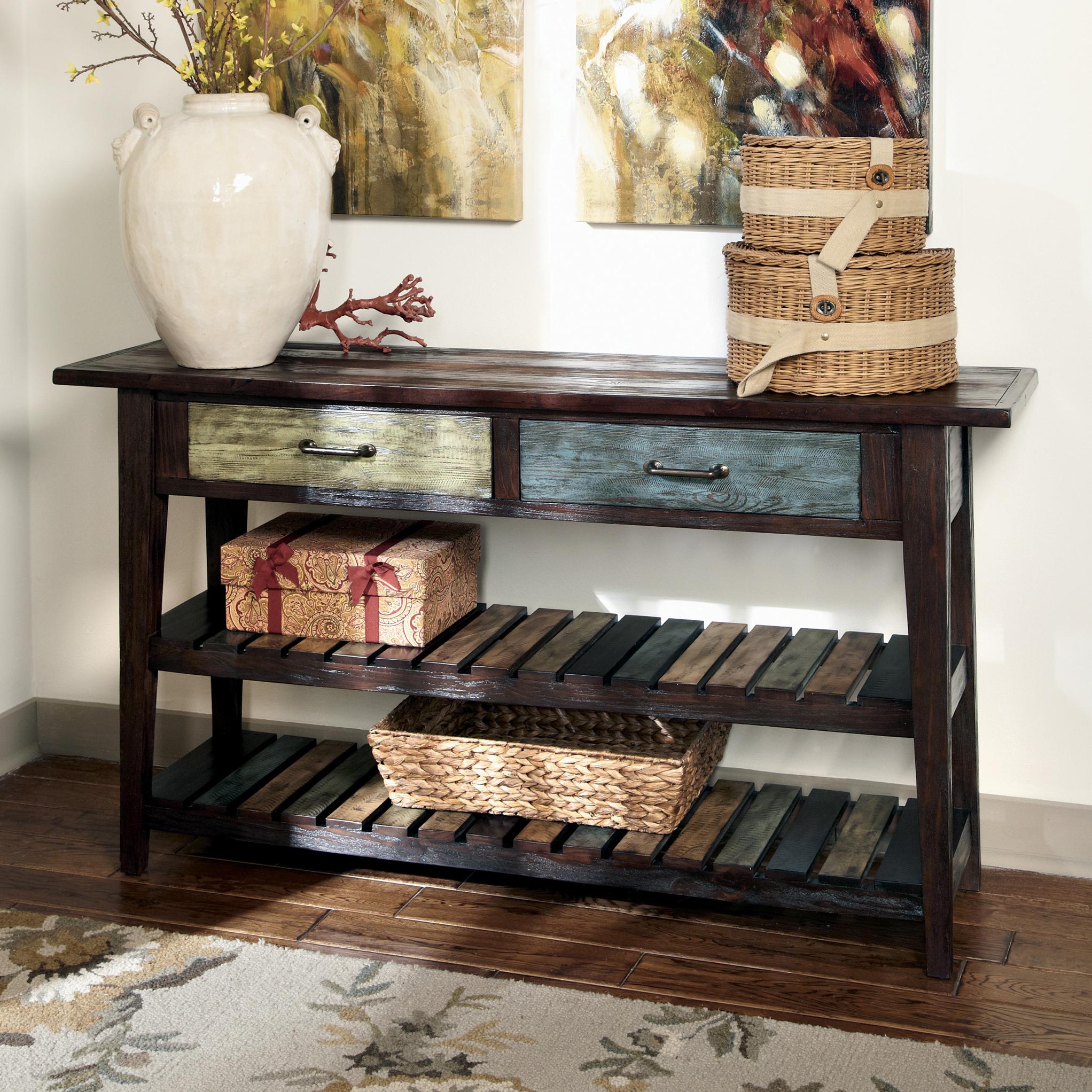 Signature Design By Ashley Mestler Sofa Table With Colorful Drawers Sofa Table