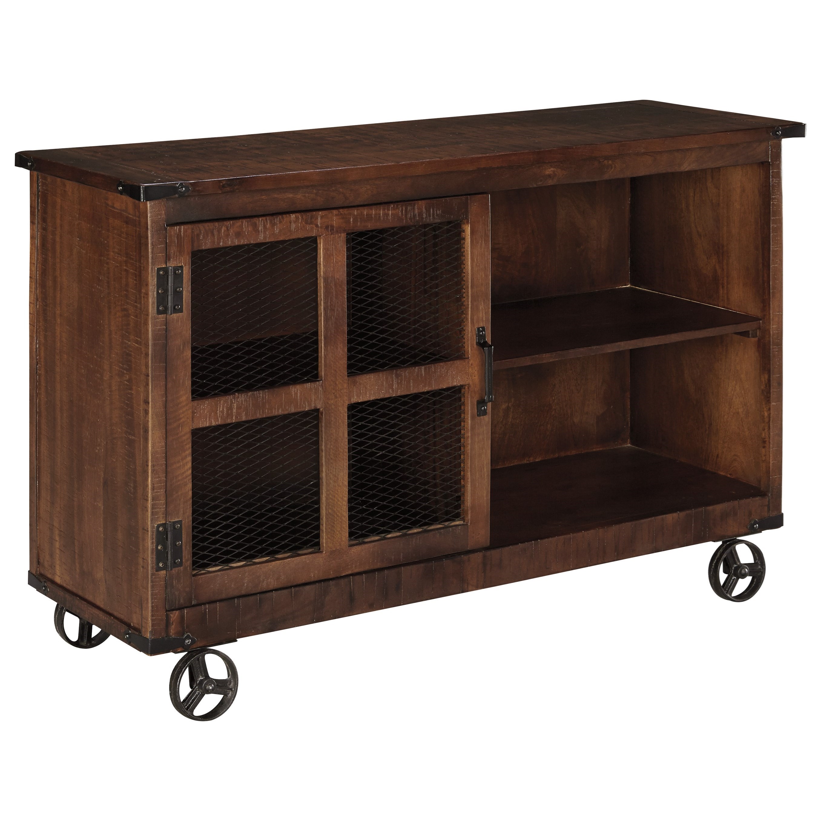 Ashley (Signature Design) Norlandon Rustic Industrial Console with Door & Wheels Johnny