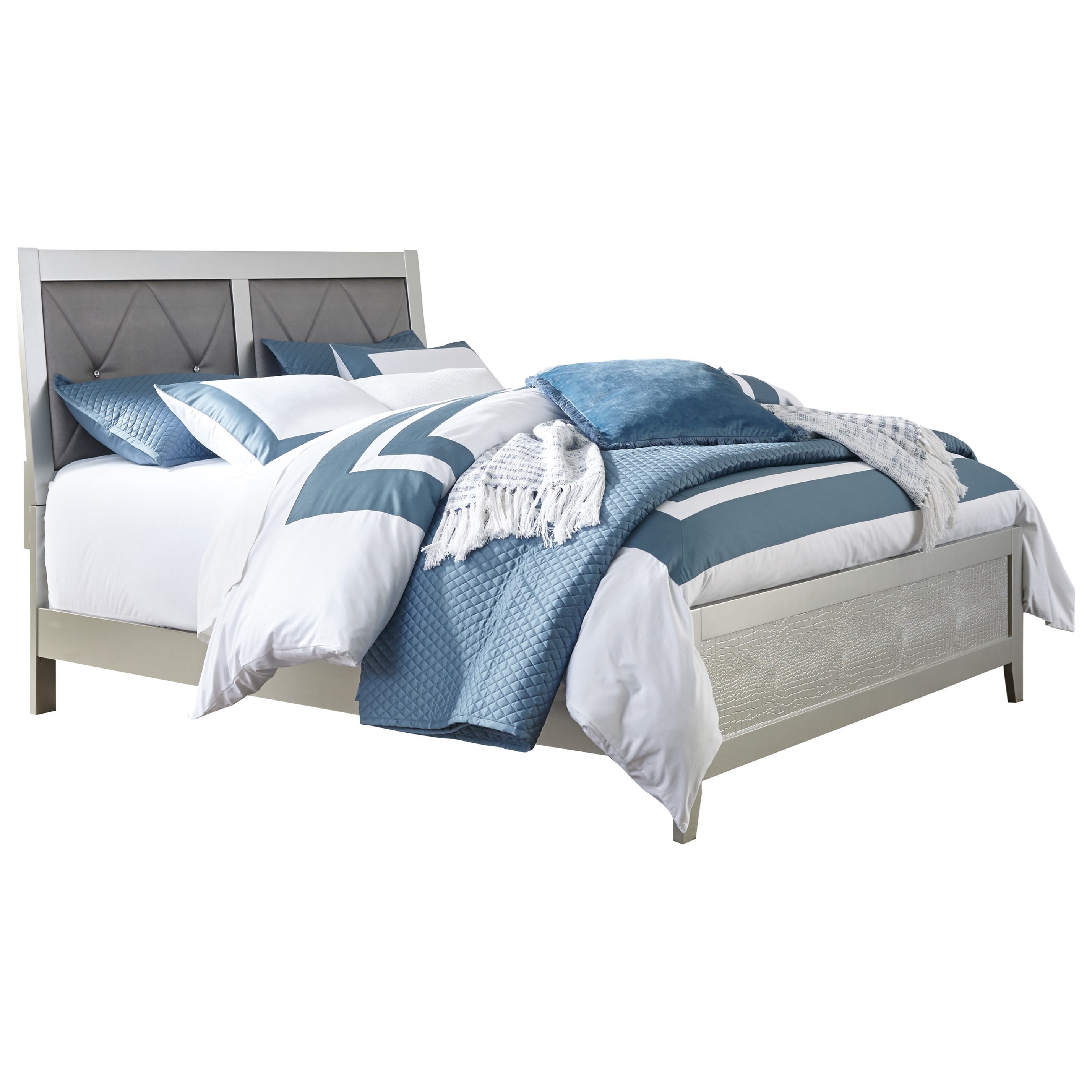 Signature Design By Ashley Olivet Glam King Panel Bed With Faux Crystal Button Tufting Royal Furniture Panel Beds