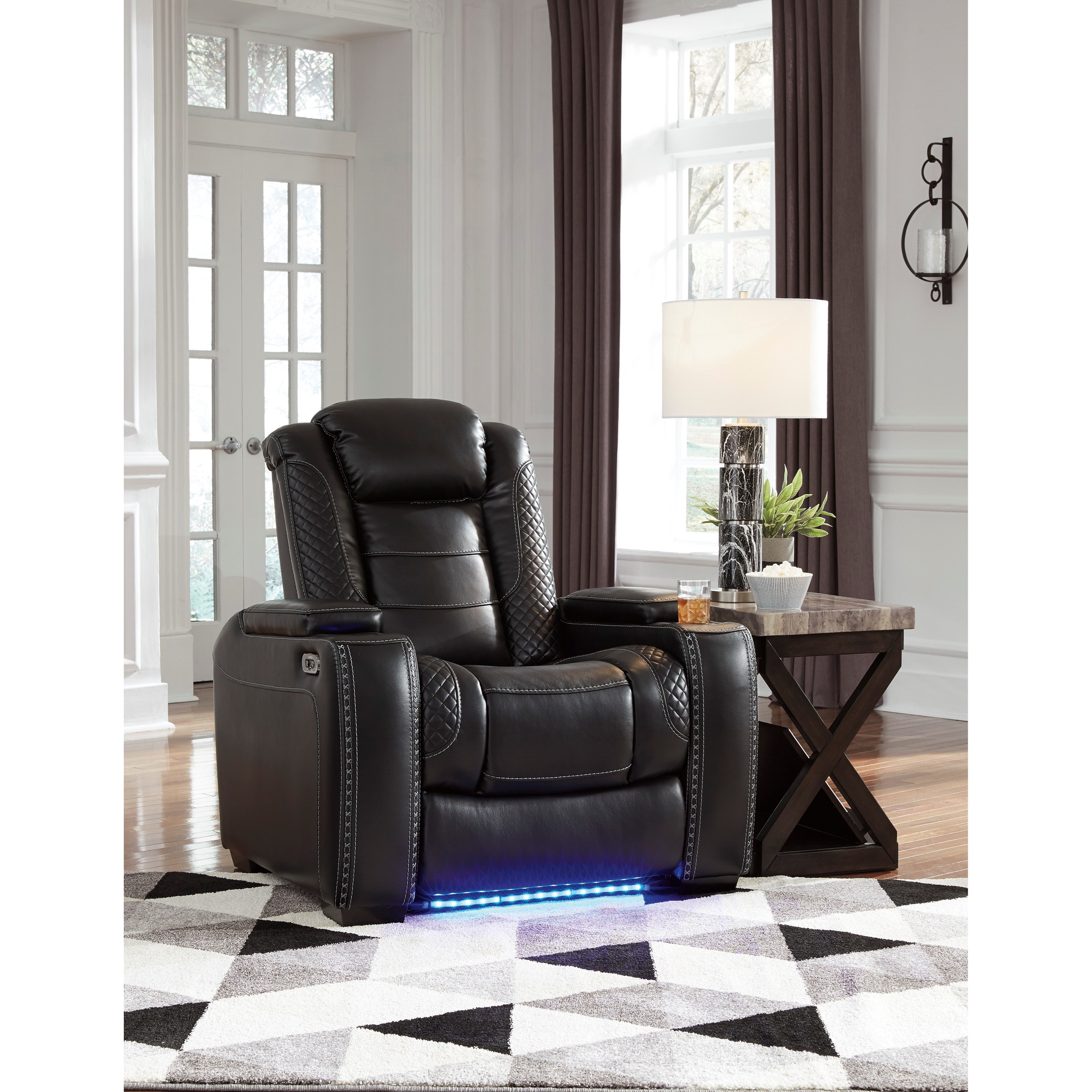 Signature Design by Ashley Party Time Faux Leather Power Recliner with Adjustable Headrest ...