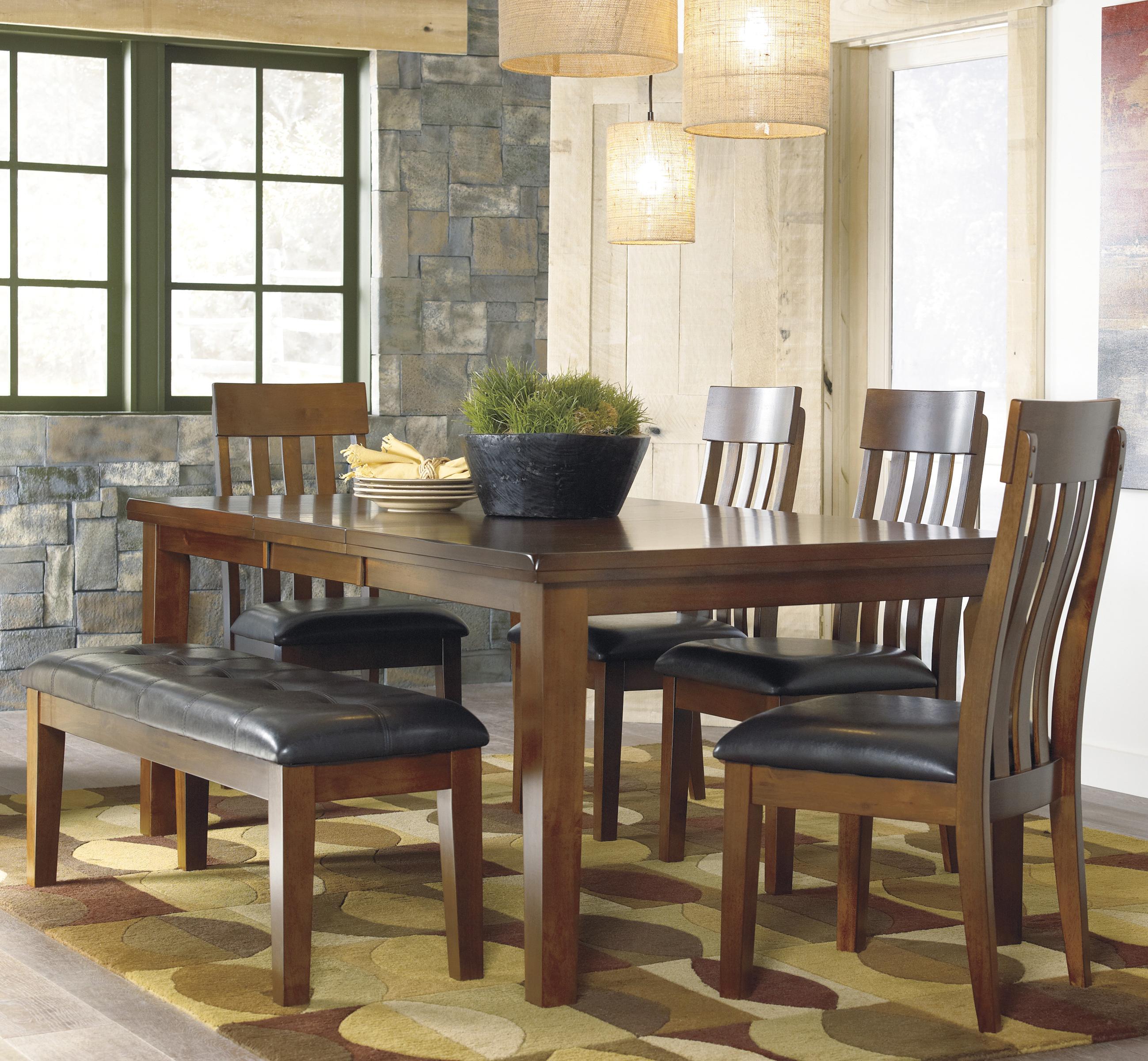 Signature Design By Ashley Ralene D594 35 4x01 00 Casual 6 Piece Dining Set With Butterfly Extension Leaf Bench Furniture And ApplianceMart Table Chair Set With Bench