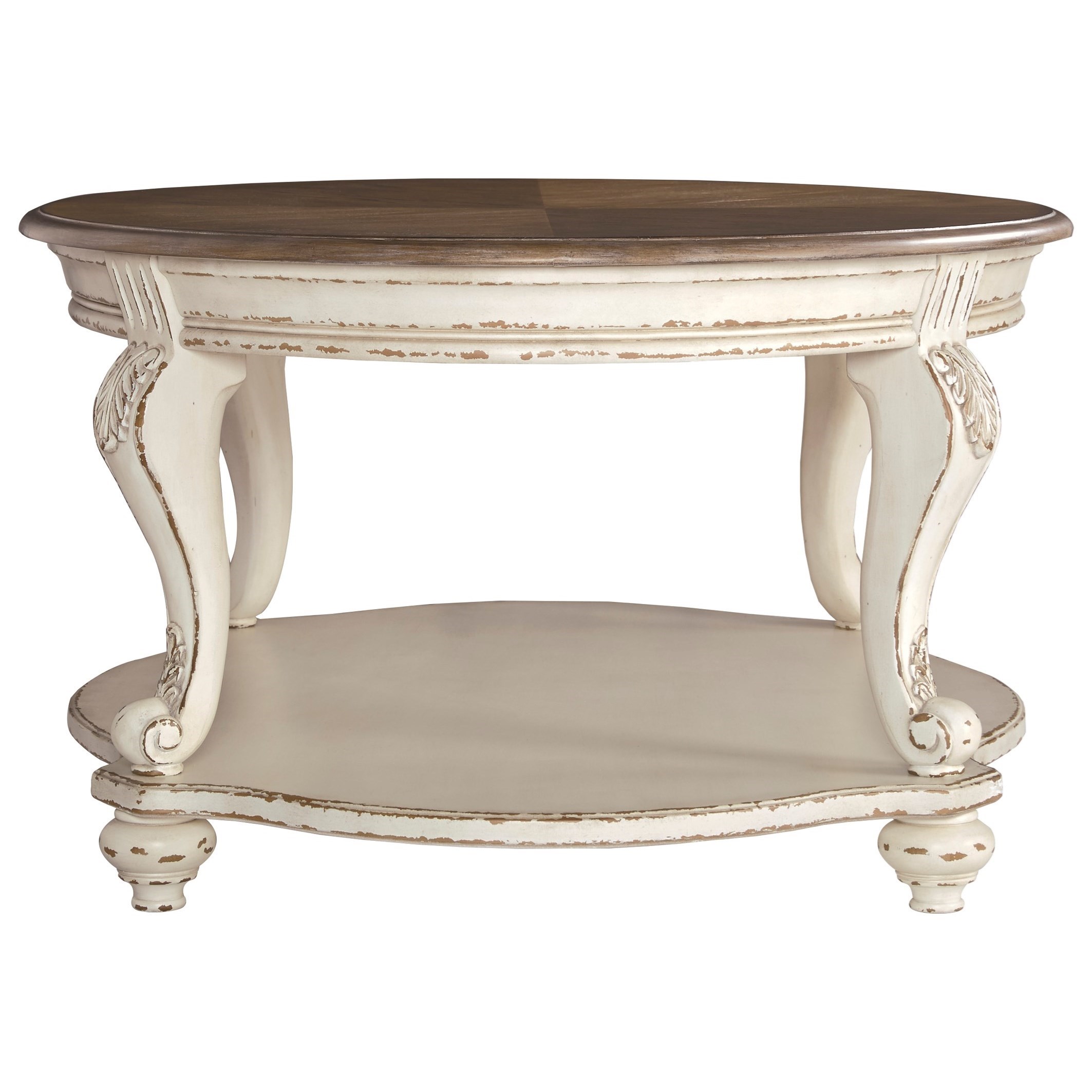 Signature Design by Ashley Realyn T743-0 Two-Tone Oval Cocktail Table with Bottom Shelf | Sam ...