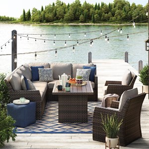 Signature Design by Ashley Salceda Outdoor Sectional with Table & Lounge Chairs