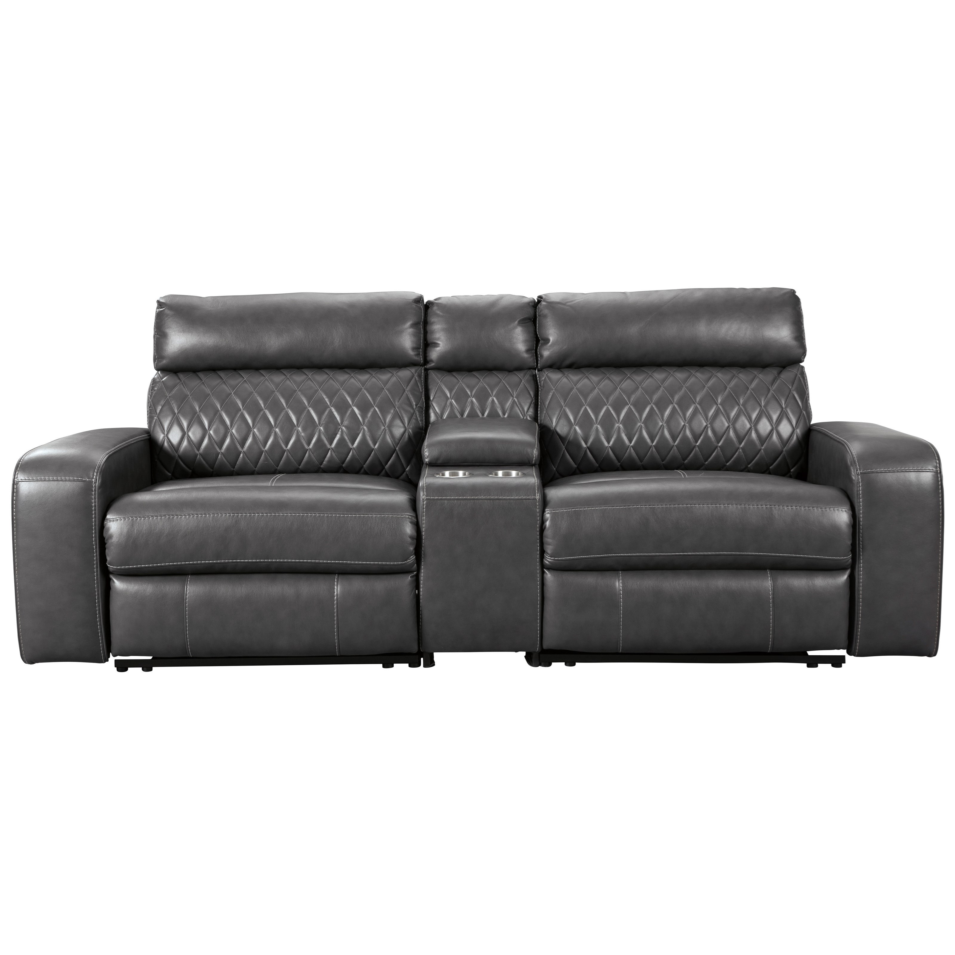 Signature Design By Ashley Samperstone Transitional Power Reclining Loveseat With Storage Console Royal Furniture Reclining Loveseats