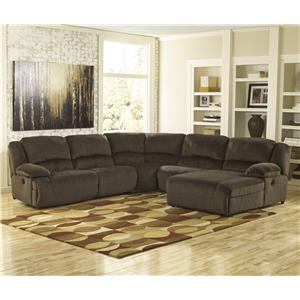 Ashley Signature Design Toletta - Chocolate Reclining Sectional with Chaise