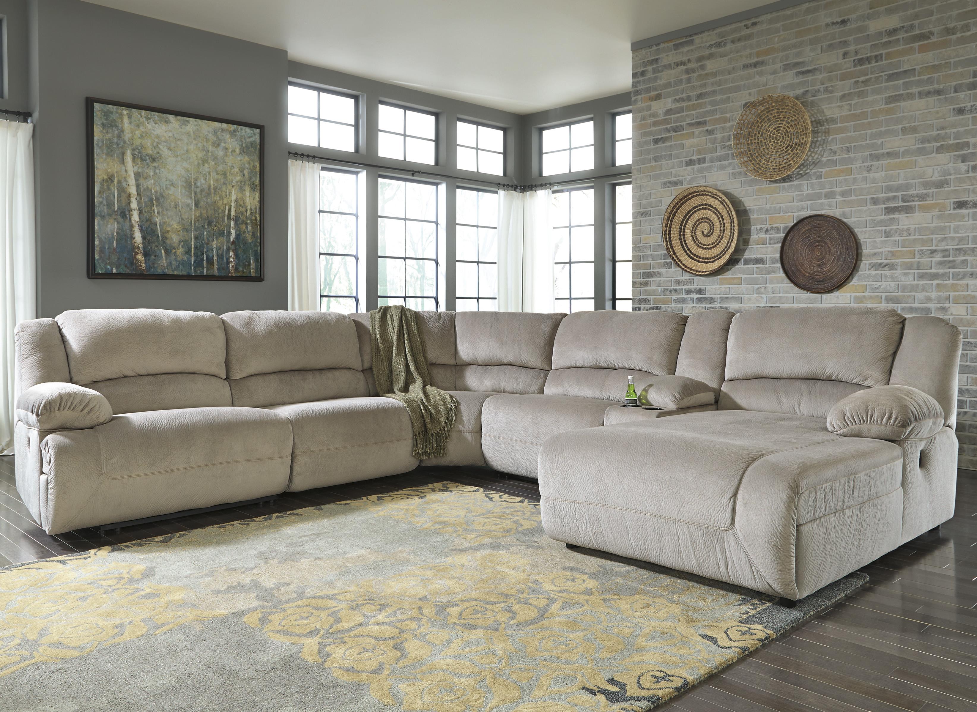 Signature Design By Ashley Toletta Granite Reclining Sectional Reclining Sectional W Console Chaise