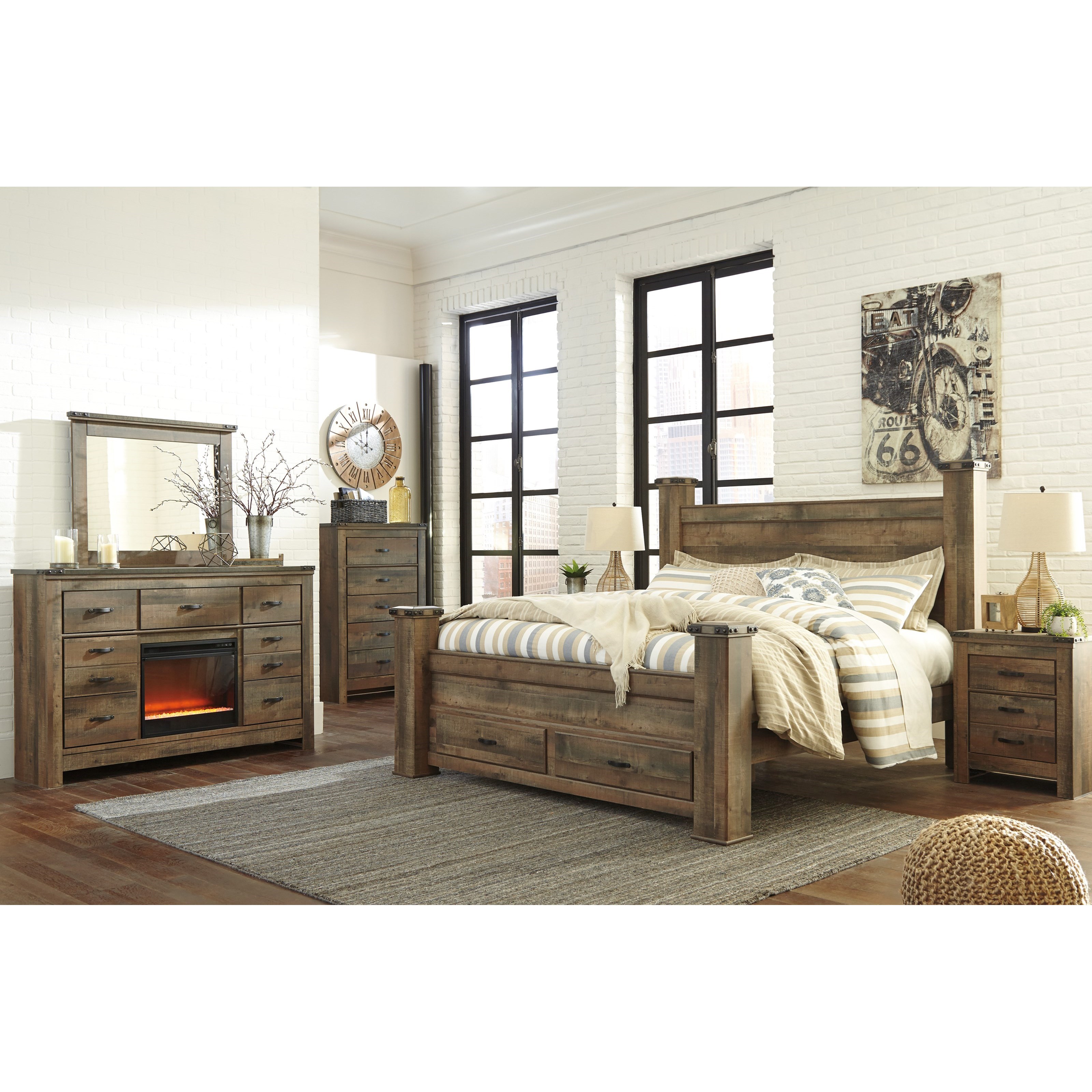 Signature Design by Ashley Trinell Rustic Look King Storage Bed with 2 Footboard Drawers | Prime ...