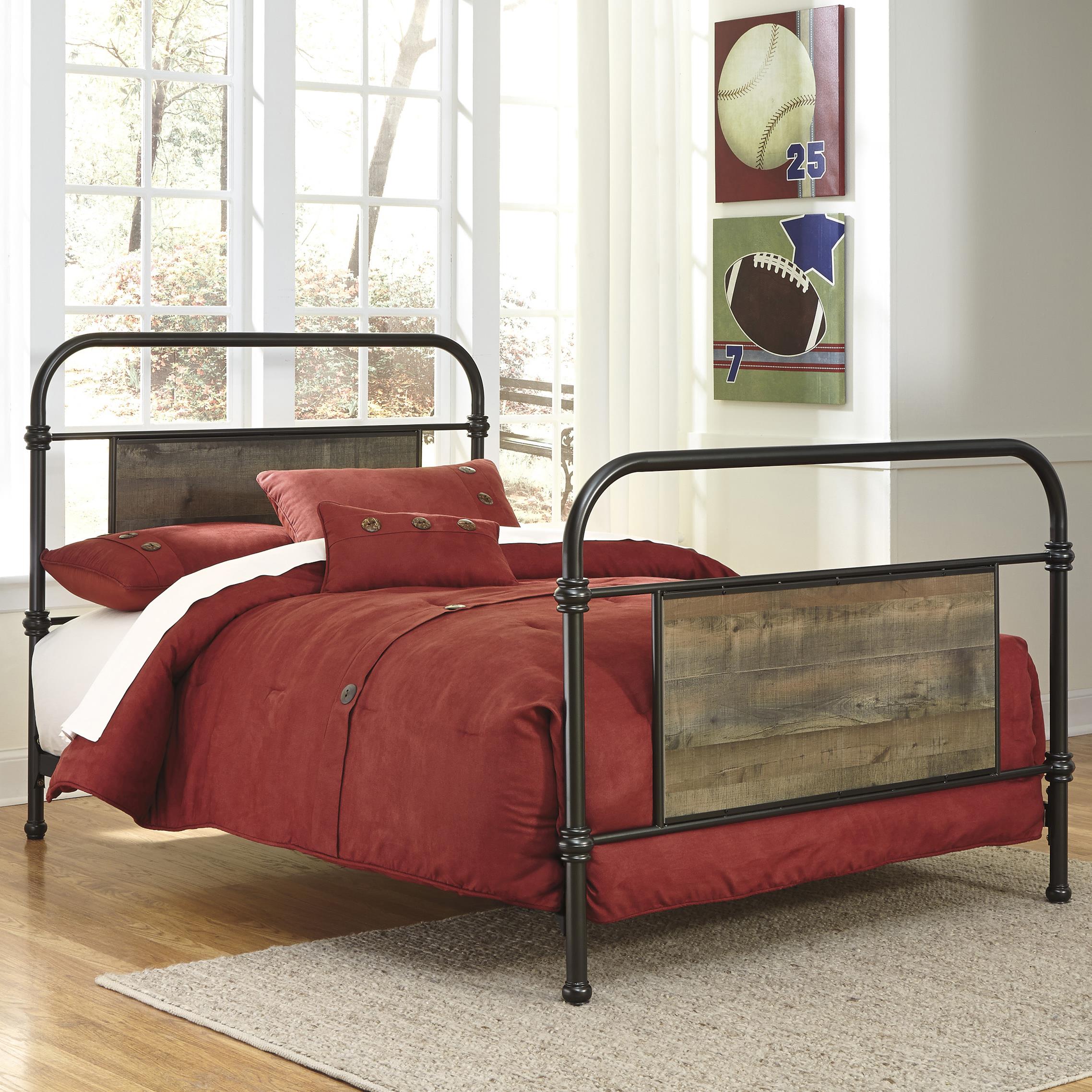 Design Tate Bed signature design by ashley tate twin metal bed with reclaimed wood rustic finish panels item number