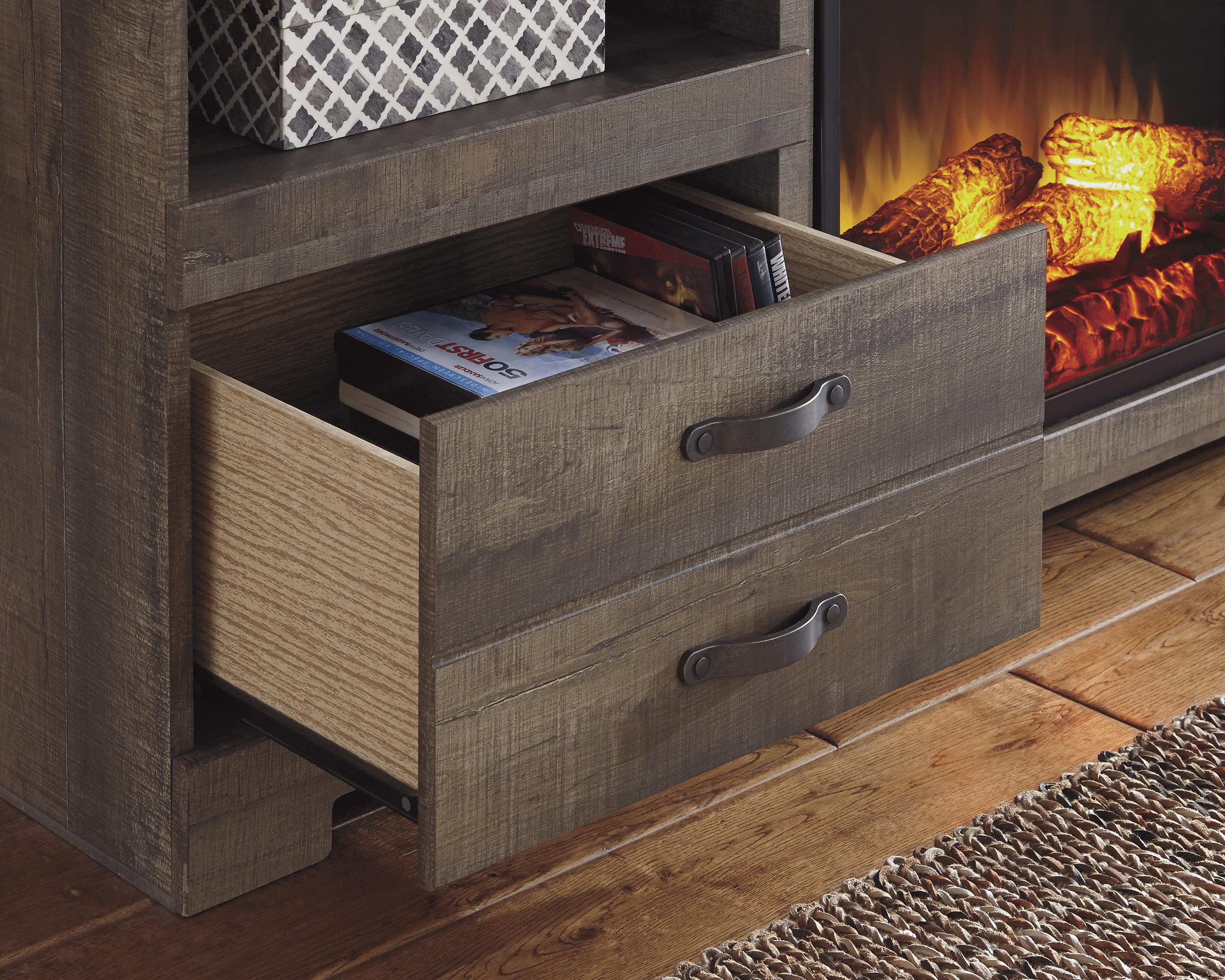 Signature Design by Ashley Trinell Rustic Large TV Stand w/ Fireplace