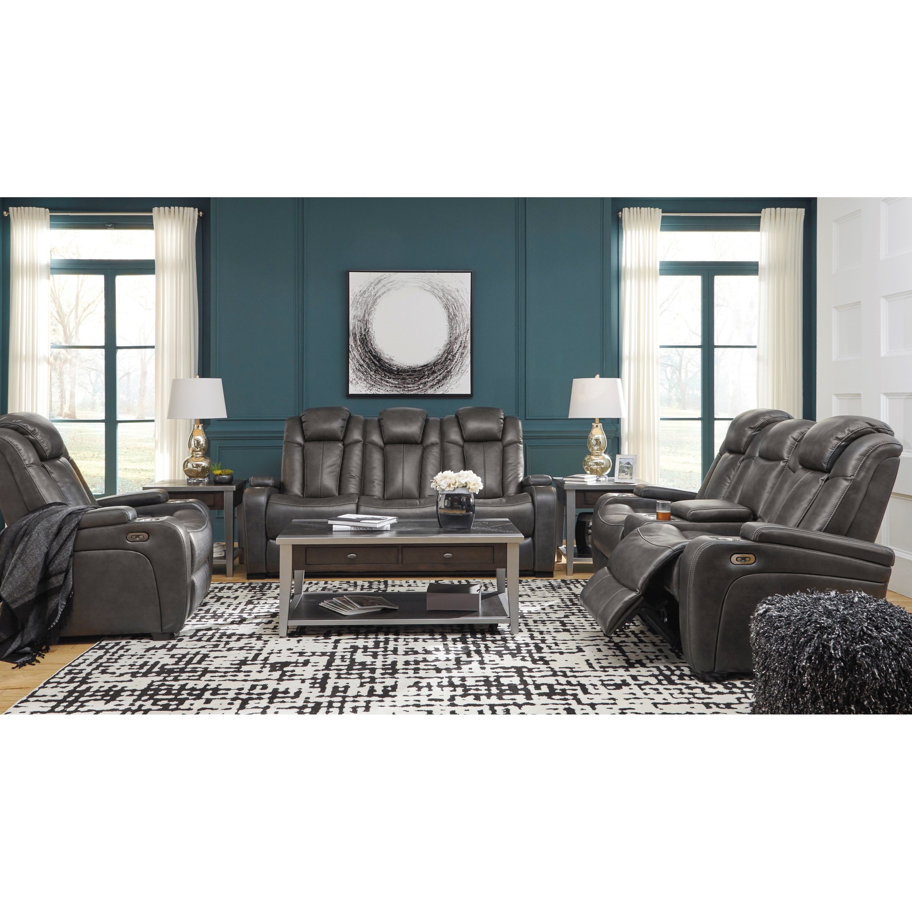 Signature Design by Ashley Turbulance Contemporary Faux Leather Power Reclining Sofa w ...