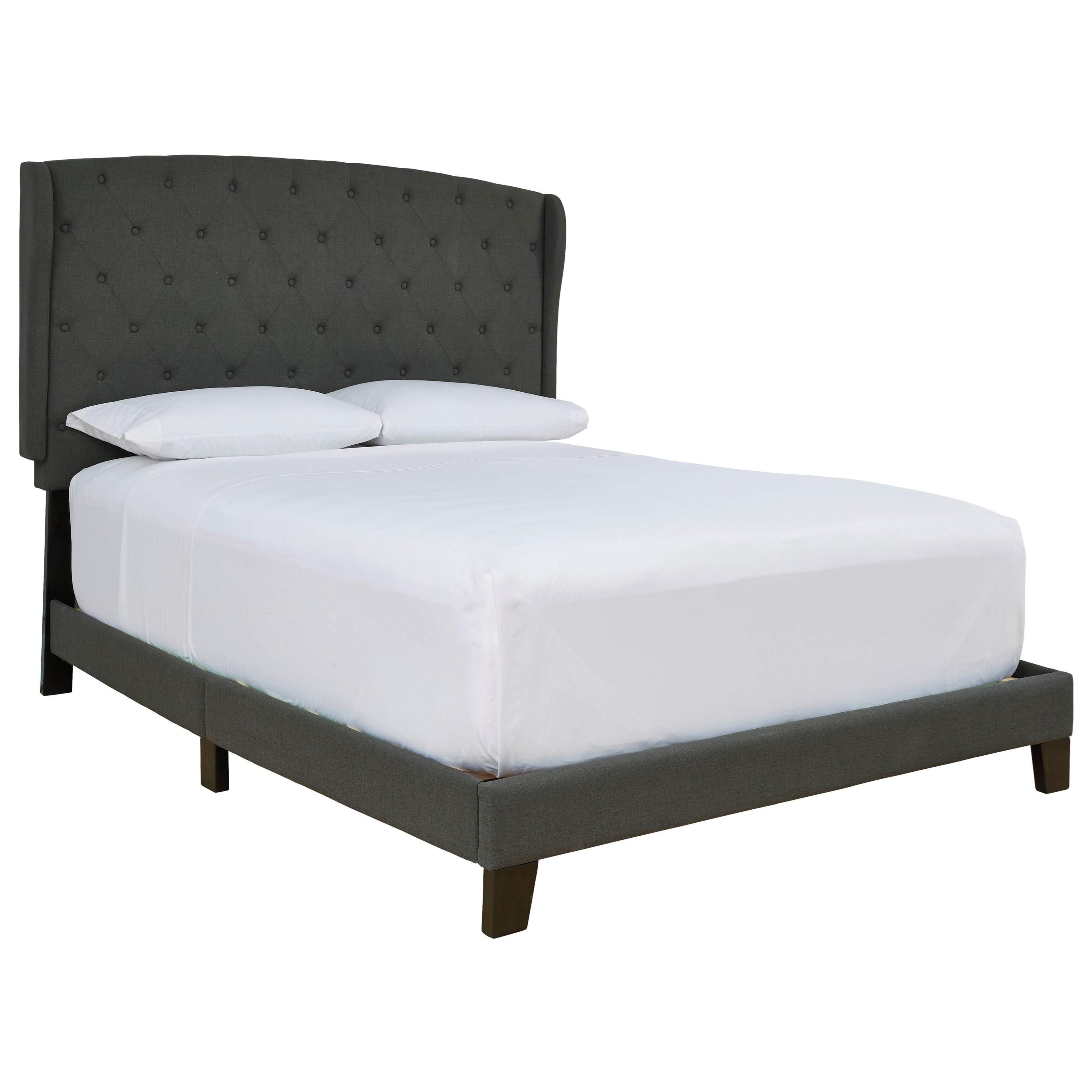 Ashley Signature Design Vintasso King Upholstered Bed With Charcoal Fabric Tufted Wing Back Headboard Rooms And Rest Upholstered Beds
