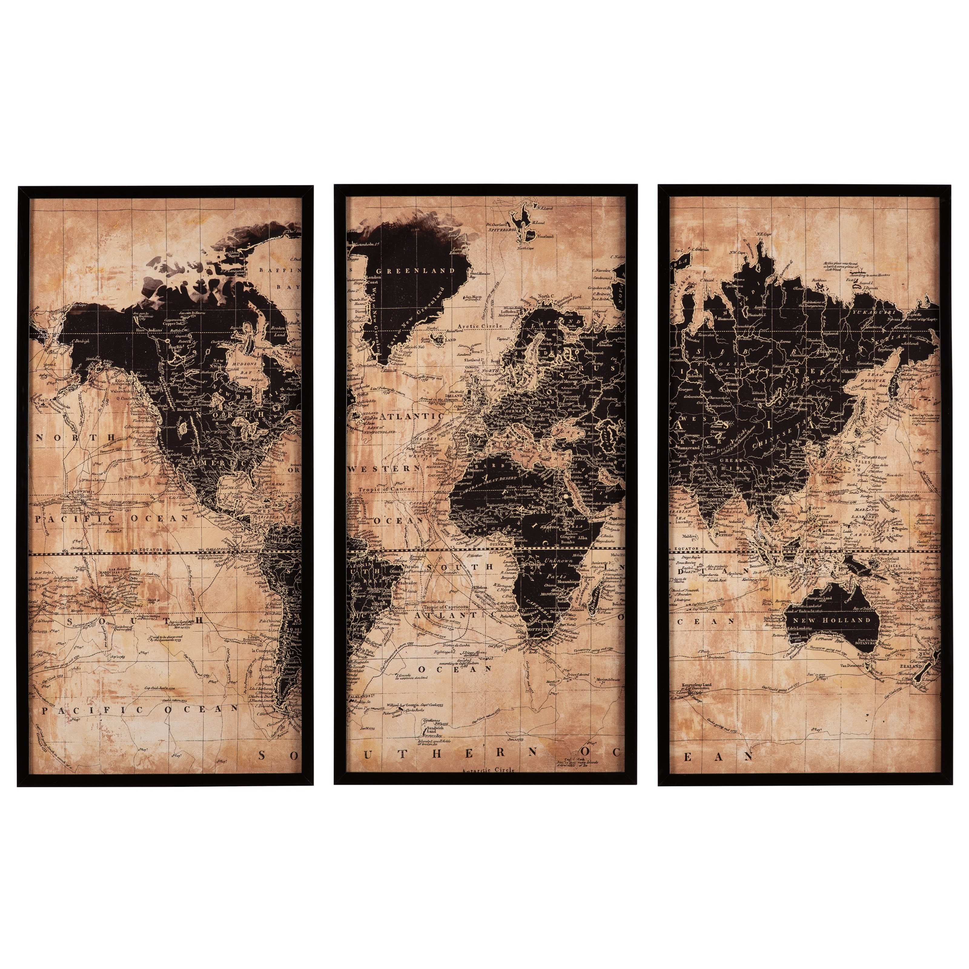 Vendor 3 Wall Art 0179624 Pollyanna Tan Black World Map Wall Art Set Becker Furniture Prints Paintings