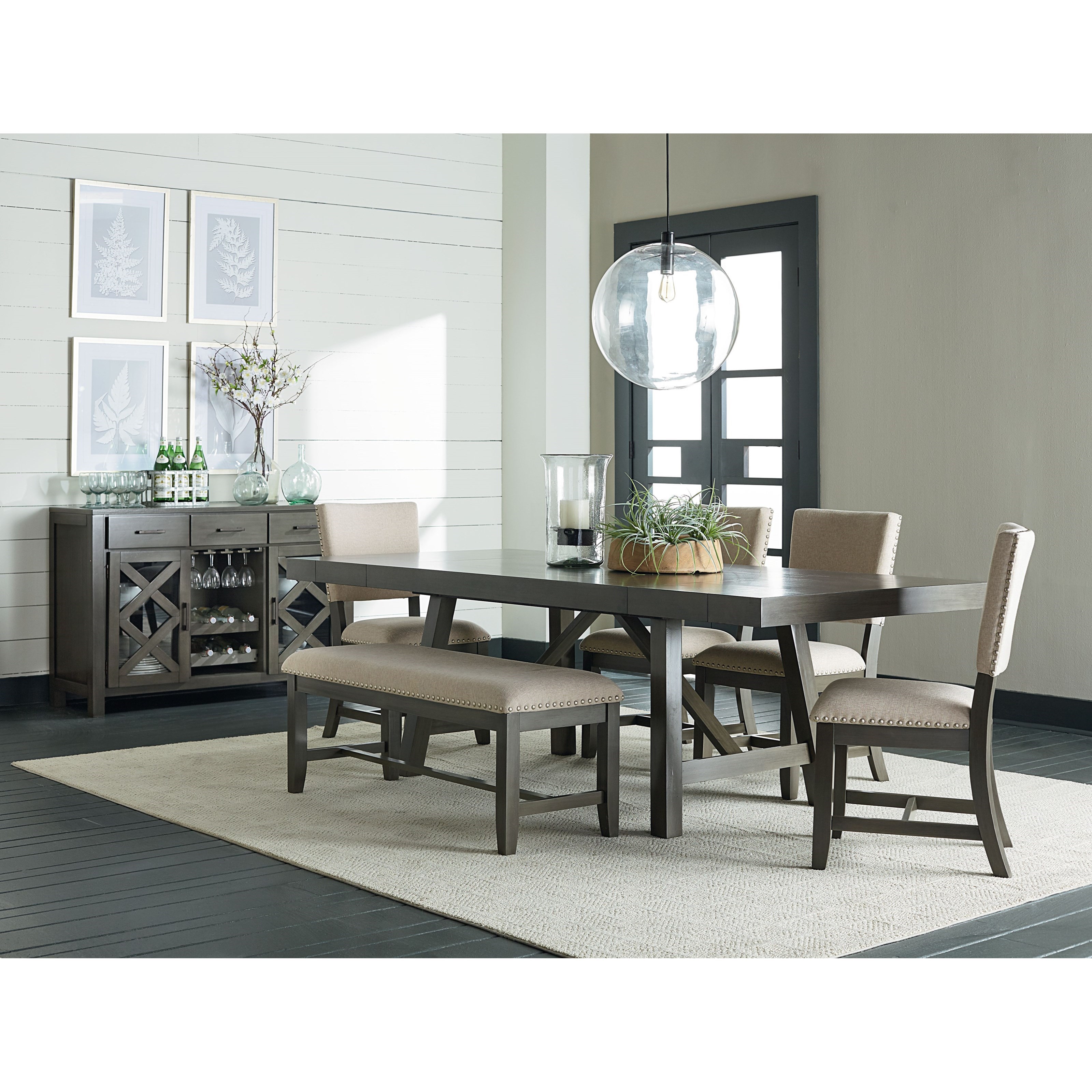 Standard Furniture Omaha Grey Trestle Dining Room Table with Two Leaves