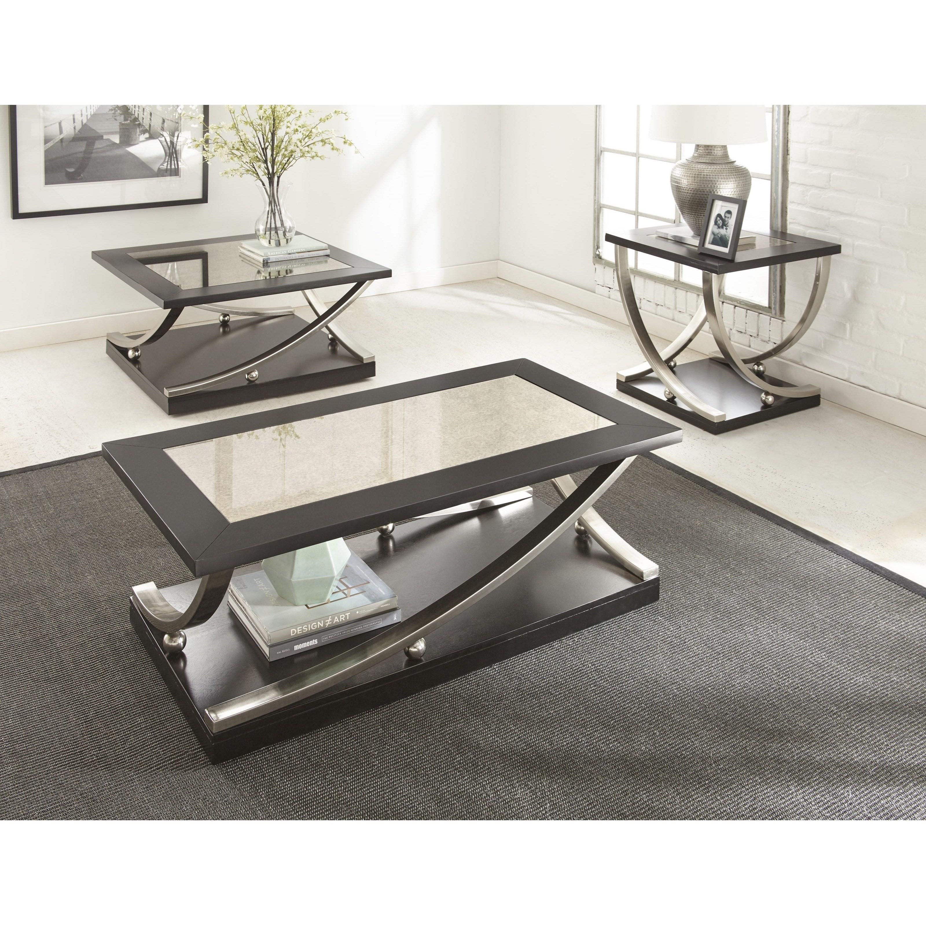 Steve Silver Ramsey Rectangle Cocktail Table with Hidden Caster and Antique Mirror Top Darvin