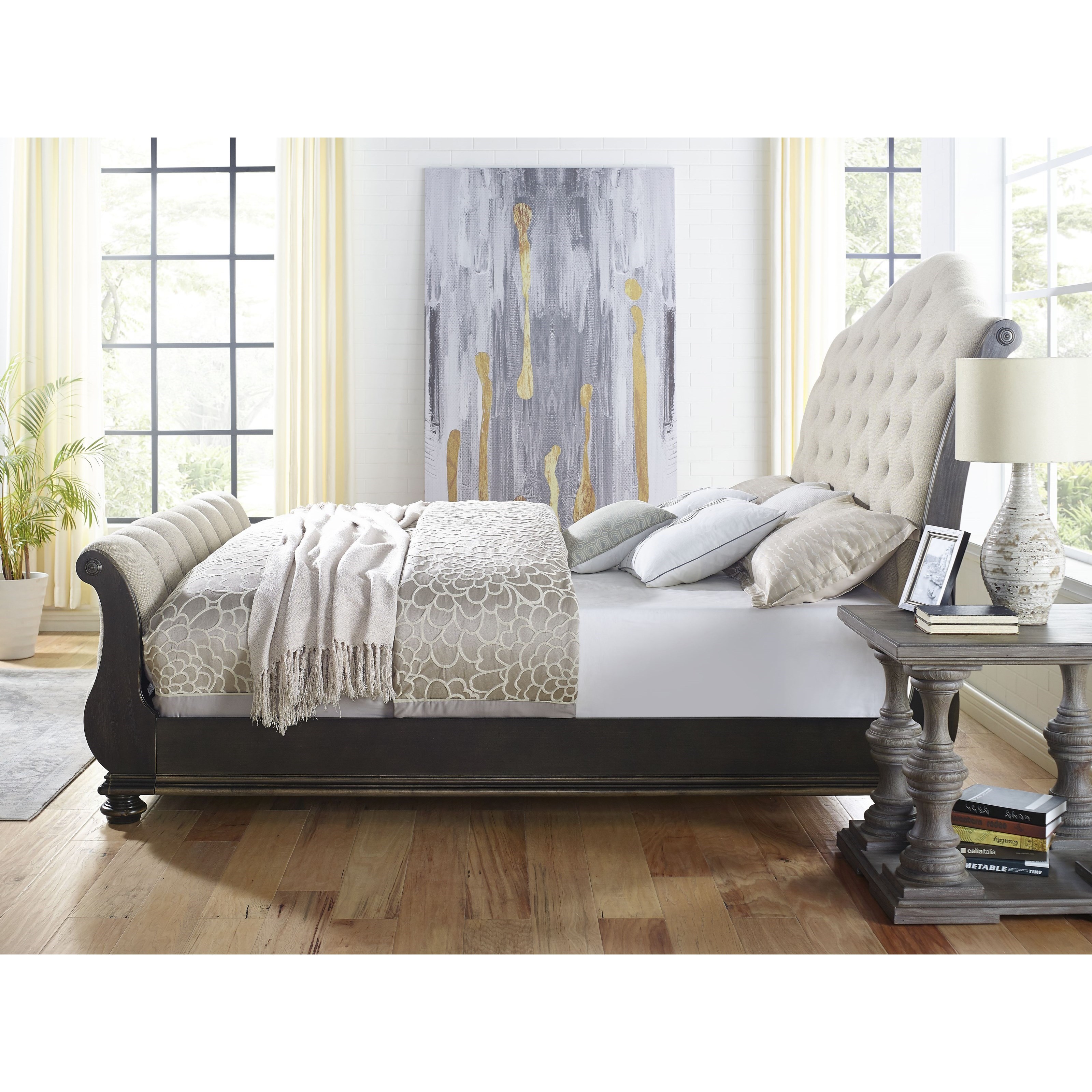Steve Silver Rhapsody Traditional King Upholstered Sleigh Bed with