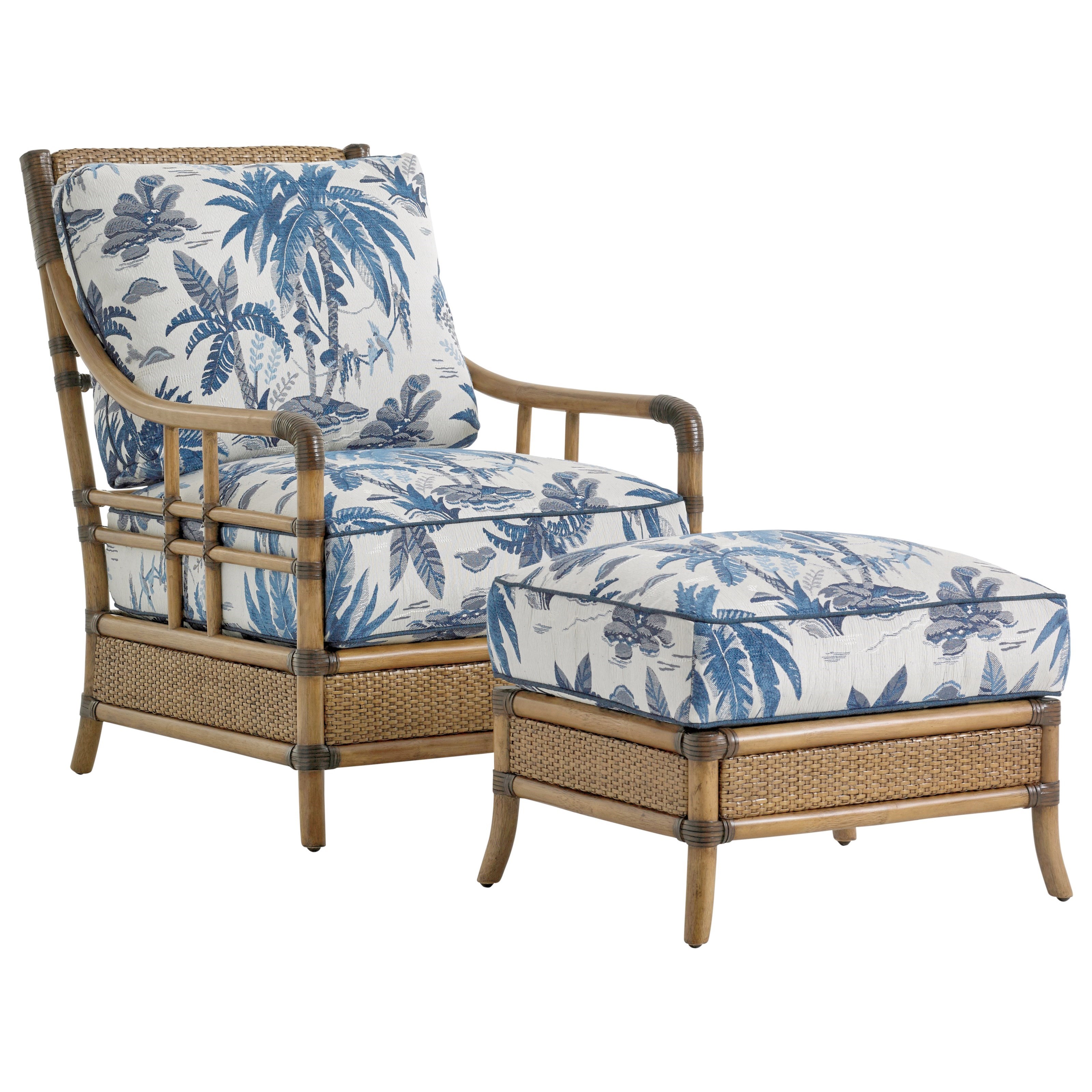 Tommy Bahama Home Twin Palms Seagate Rattan Chair and Ottoman Set Baer's Furniture Chair