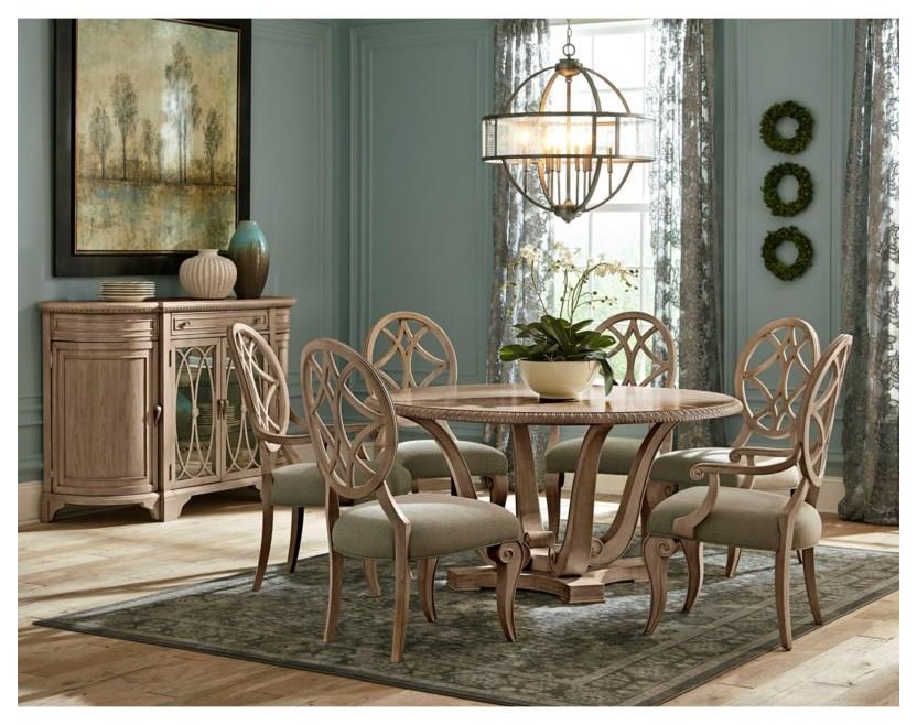 Trisha Yearwood Home Collection By Klaussner Jasper County 392279115 8 Piece Round Dining Room Table 4 Upholstered Side Chairs 2 Upholstered Arm Chairs And Server Set Sam Levitz Furniture Dining 7 Or More Piece Sets