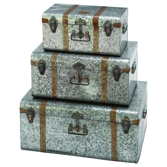 Uma Enterprises Inc Accessories Galvanized Metal Trunks Set Of 3 Wilcox Furniture Cedar Chests Trunks