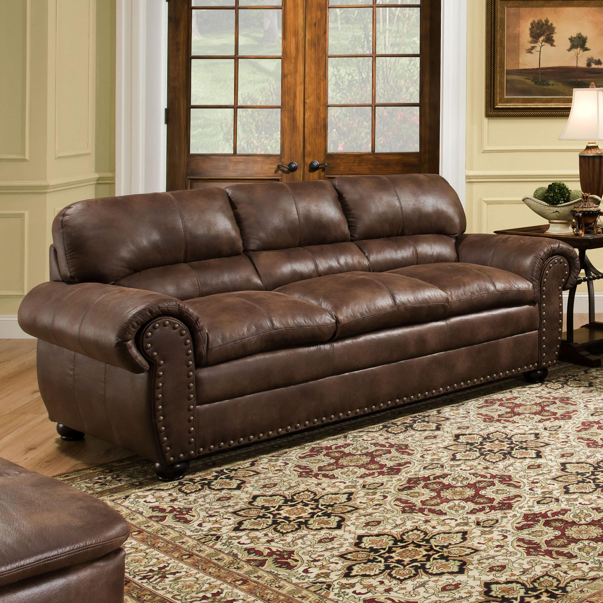 Simmons Upholstery 7510 Casual Sofa With Rolled Arms And Nailhead Casual Sofa