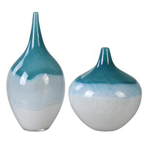 Uttermost Accessories Carla Teal White Vases, S/2