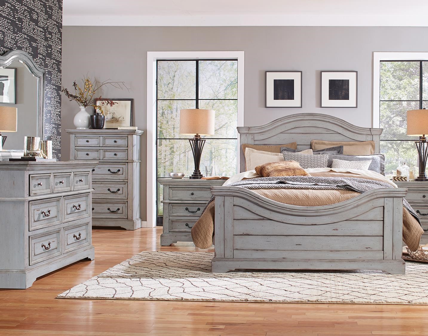American Woodcrafters Stonebrook in Antique Gray King Panel Bed