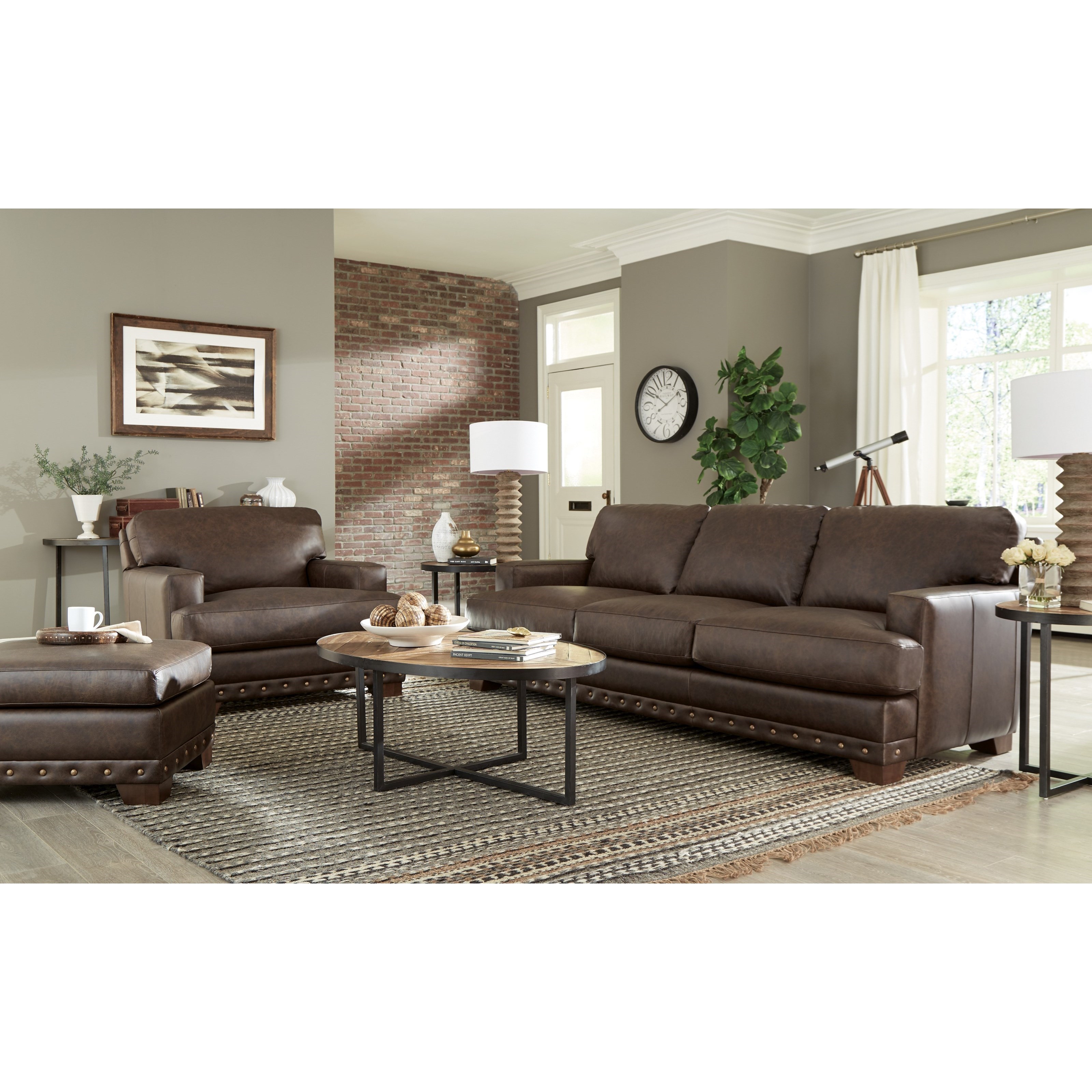 Hickorycraft L782750 Contemporary Leather Sofa with Oversized Nailheads Howell Furniture Sofas
