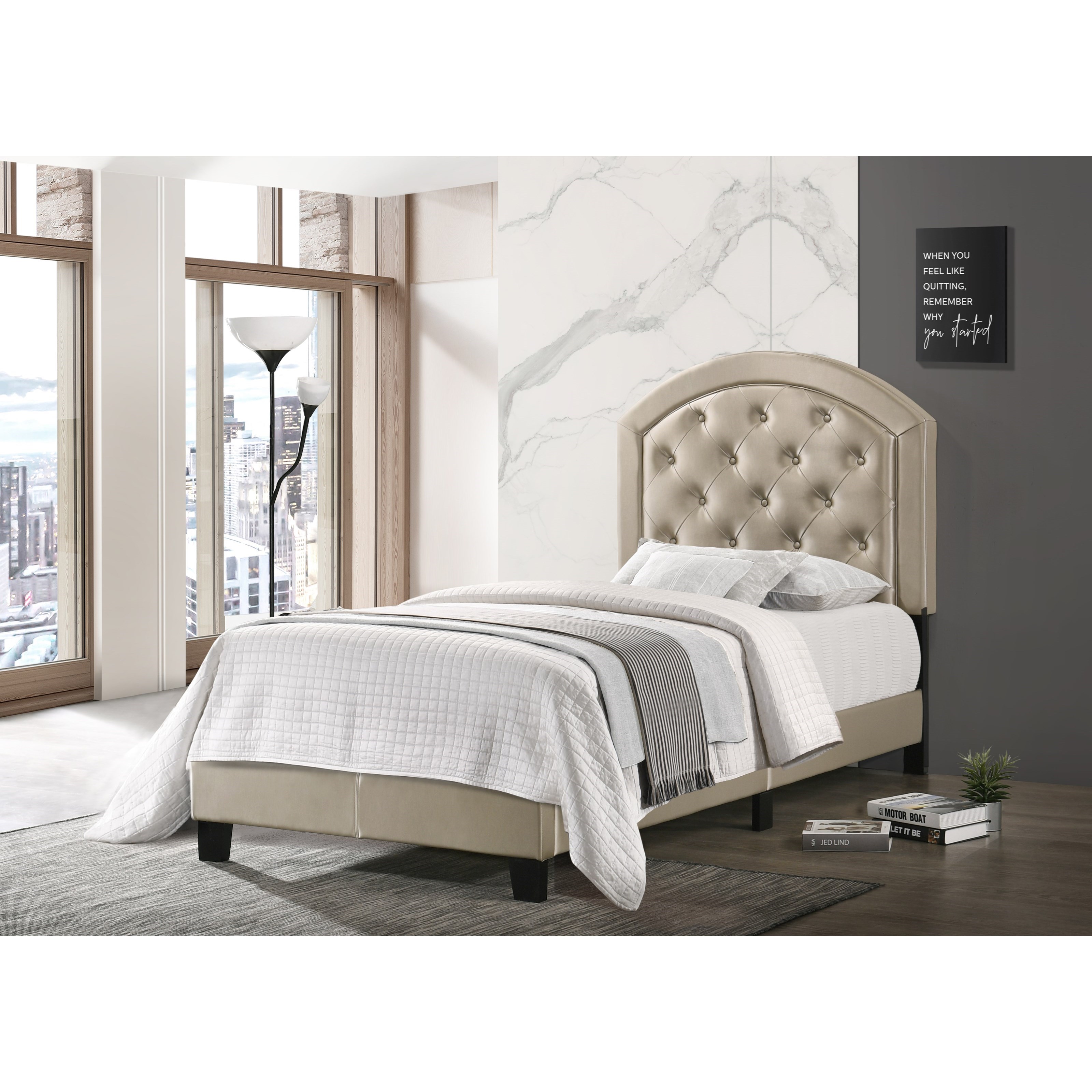 Crown Mark Gaby Twin Upholstered Platform Bed with Adjustable Headboard