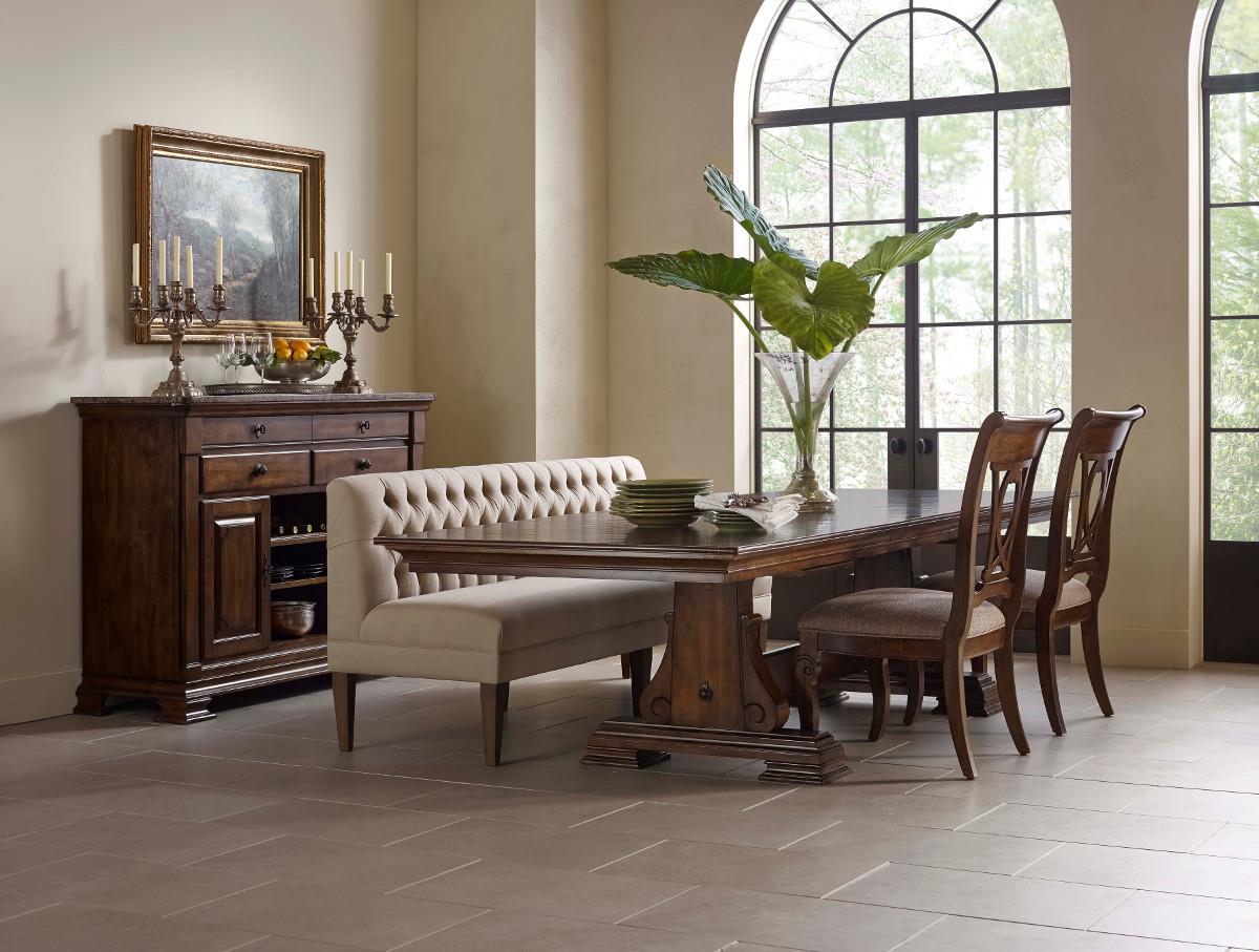 Kincaid Furniture Portolone 95054P Portolone Solid Wood Trestle Table with Two Extension Leaves