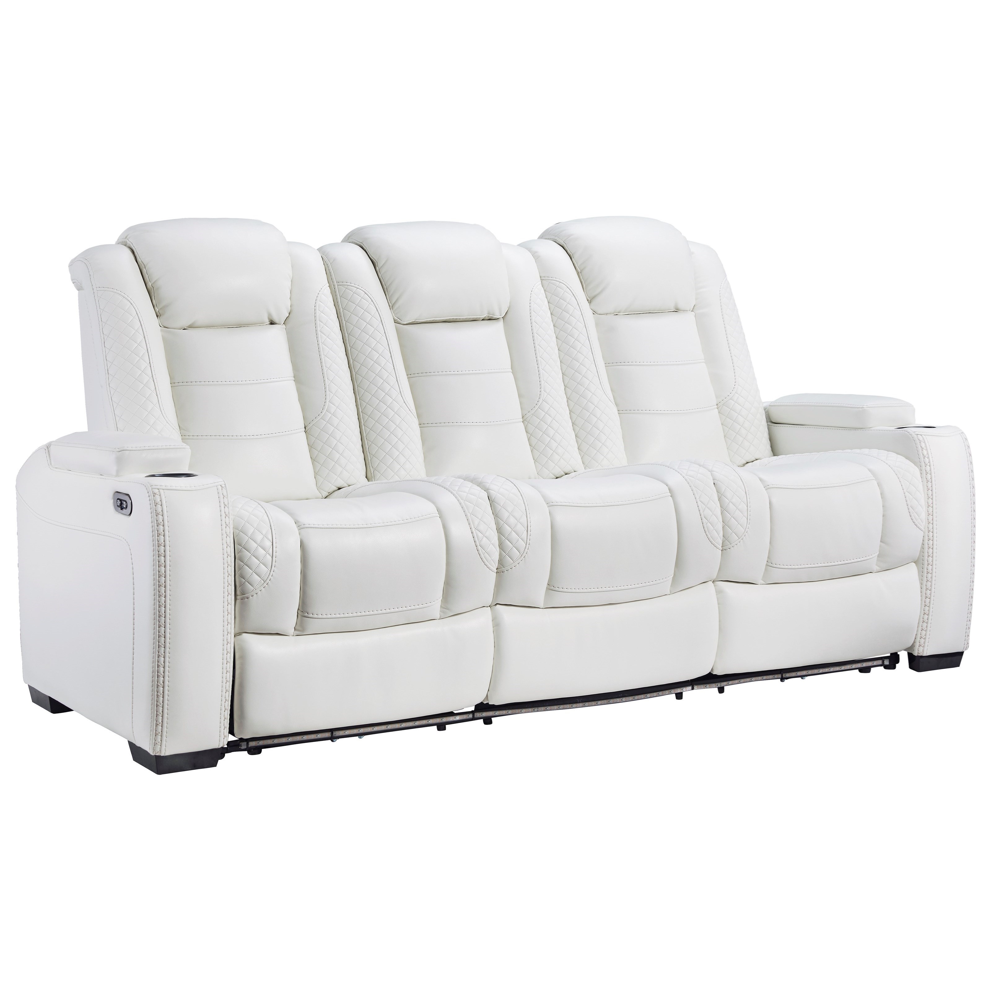 Signature Design by Ashley Party Time Faux Leather Power Reclining Sofa w/ Adjustable Headrests ...