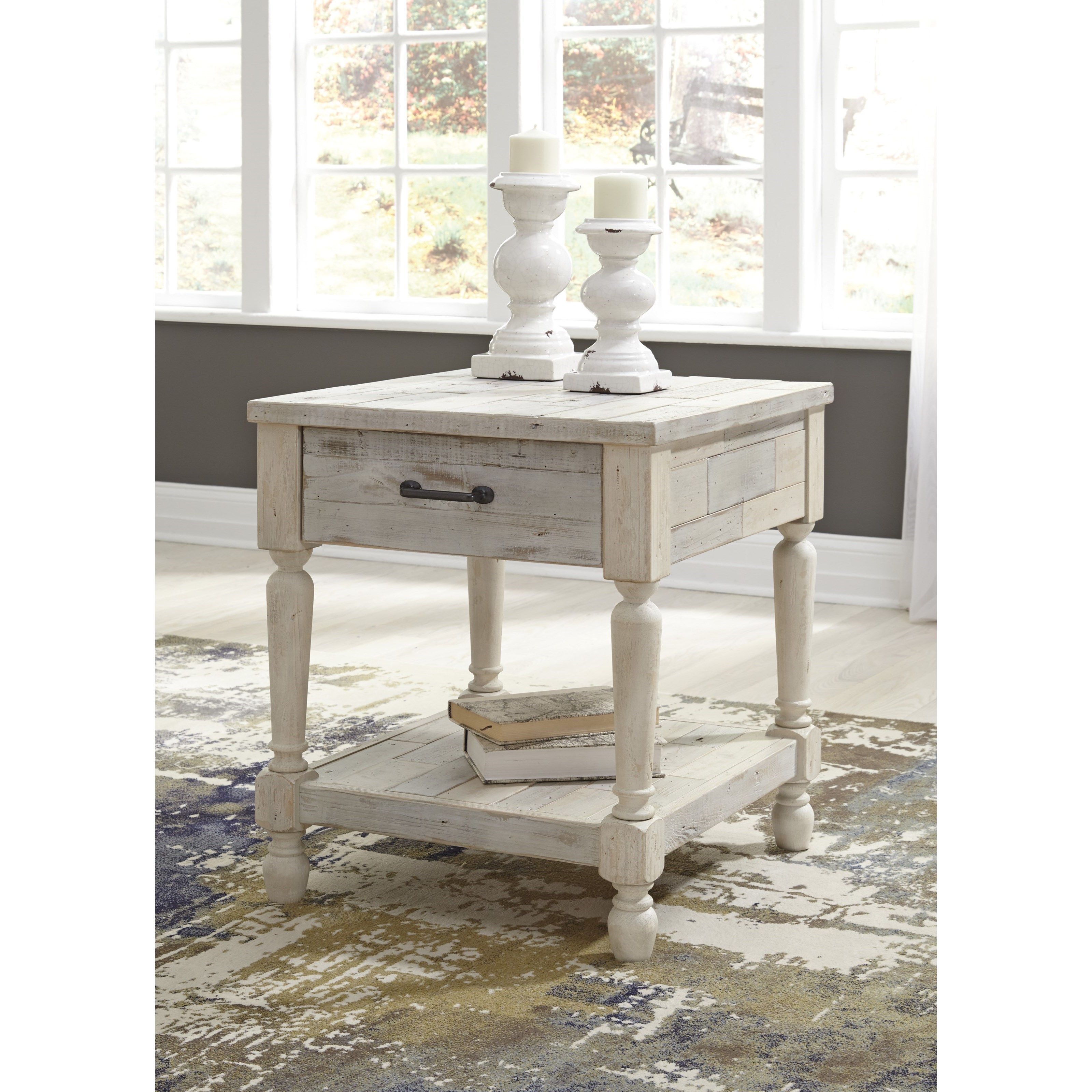 Signature Design by Ashley Shawnalore Solid Wood Rectangular End Table