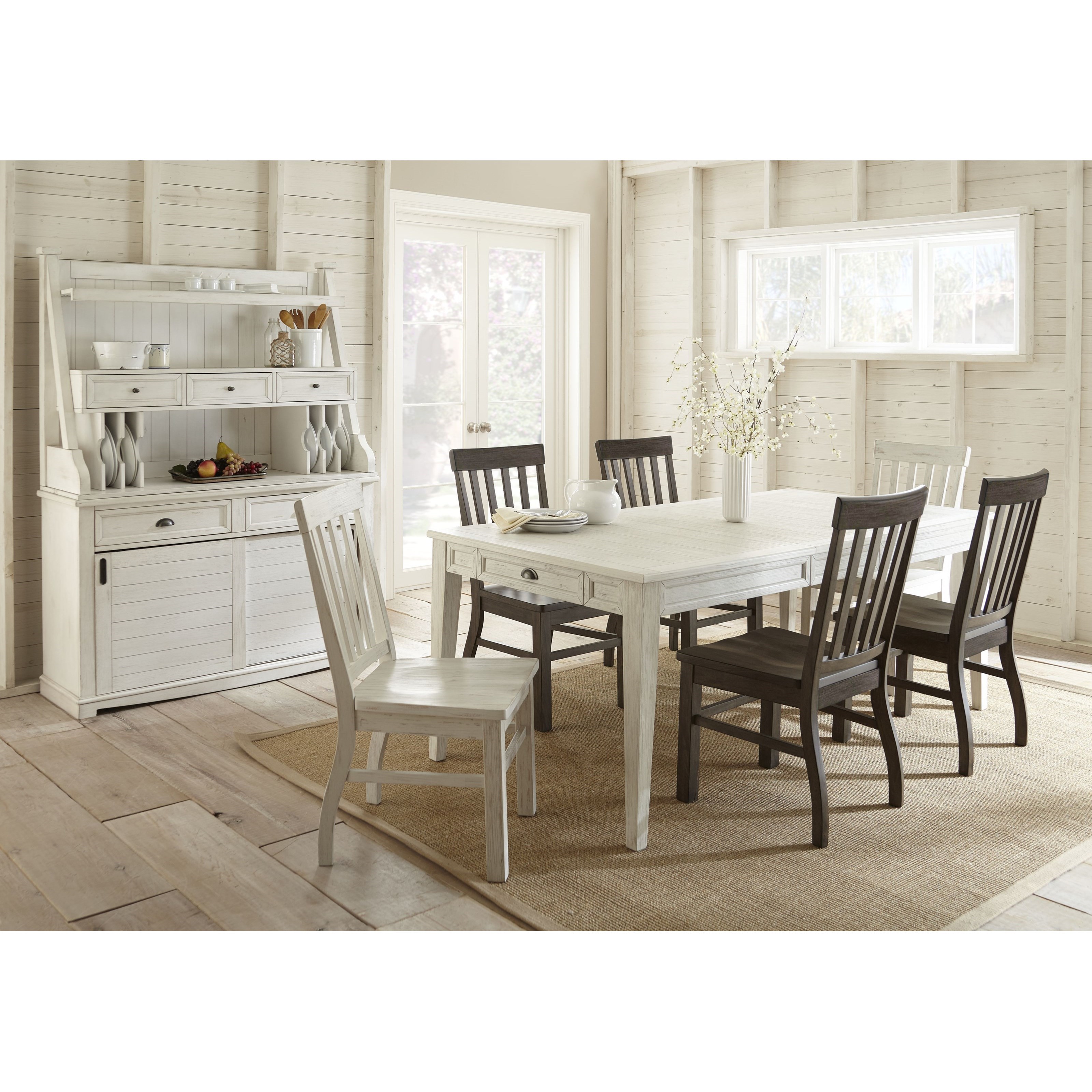 Steve Silver Cayla 7 Piece Two Tone Farmhouse Dining Set with Table Storage Wayside Furniture