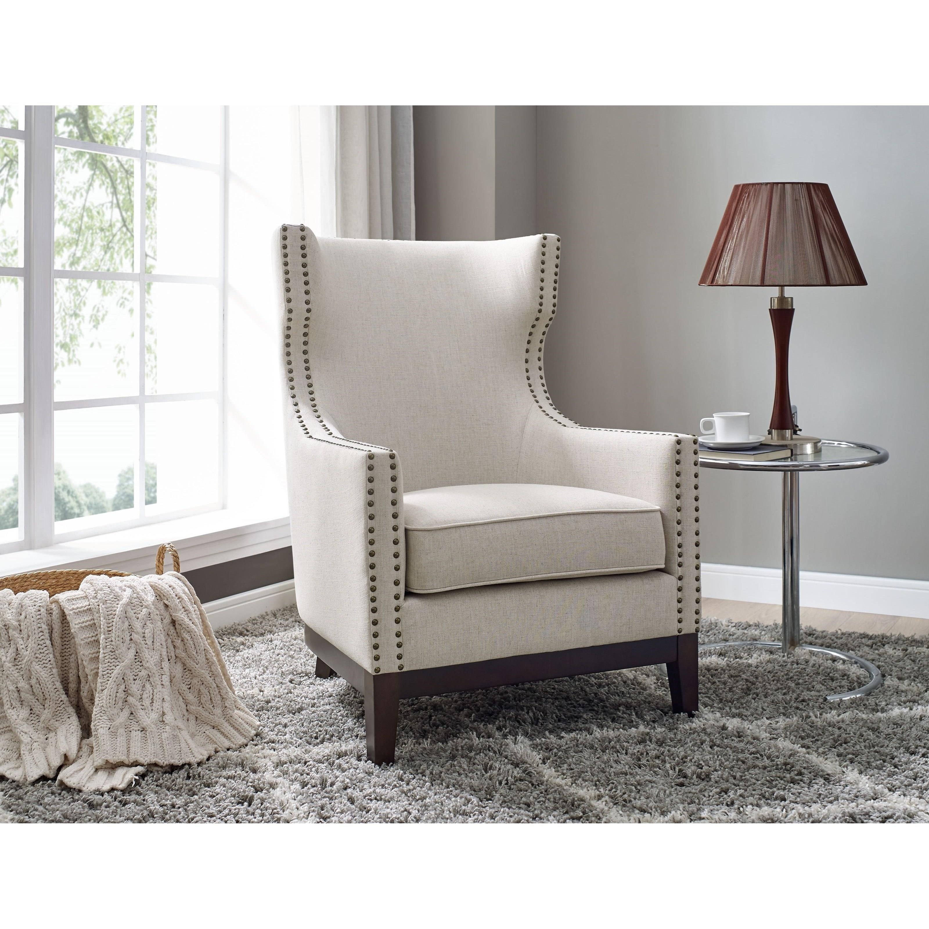 Steve Silver Roswell Transitional Linen Accent Chair with Brass Nailhead Trim | Wayside 