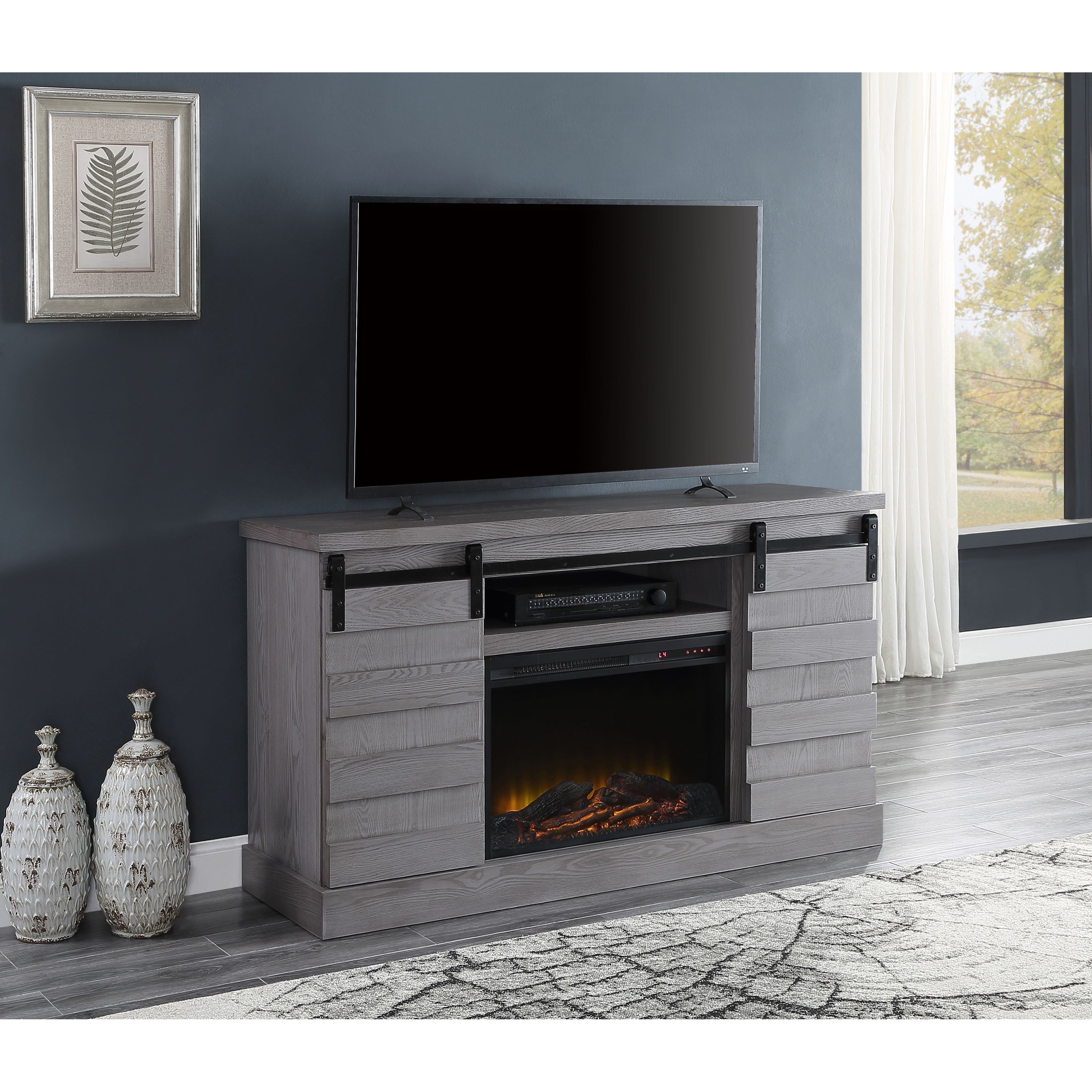 Acme Furniture Amrita Relaxed Vintage TV Stand with LED Fireplace