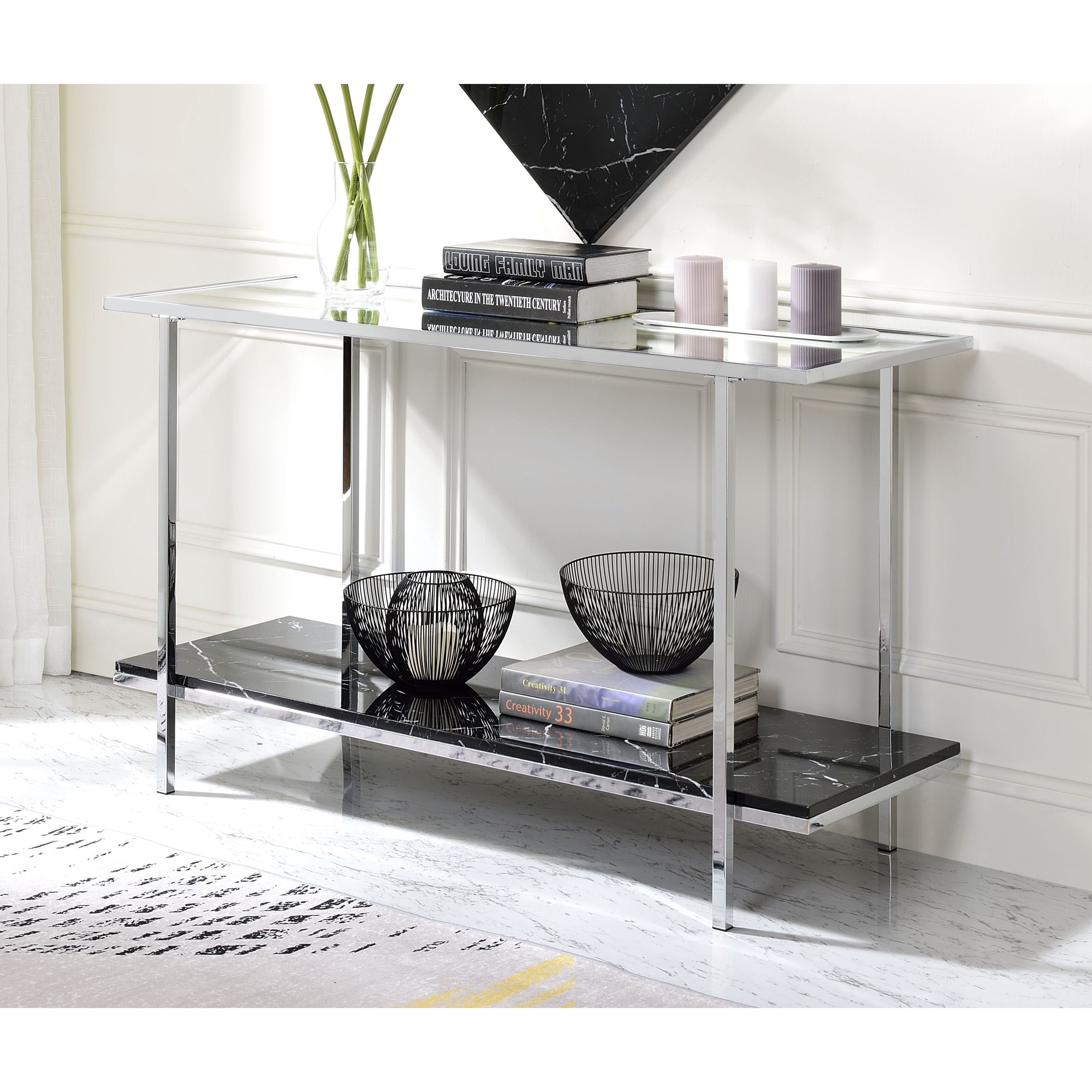 Acme Furniture Angwin Contemporary Console Table with Mirrored Top and