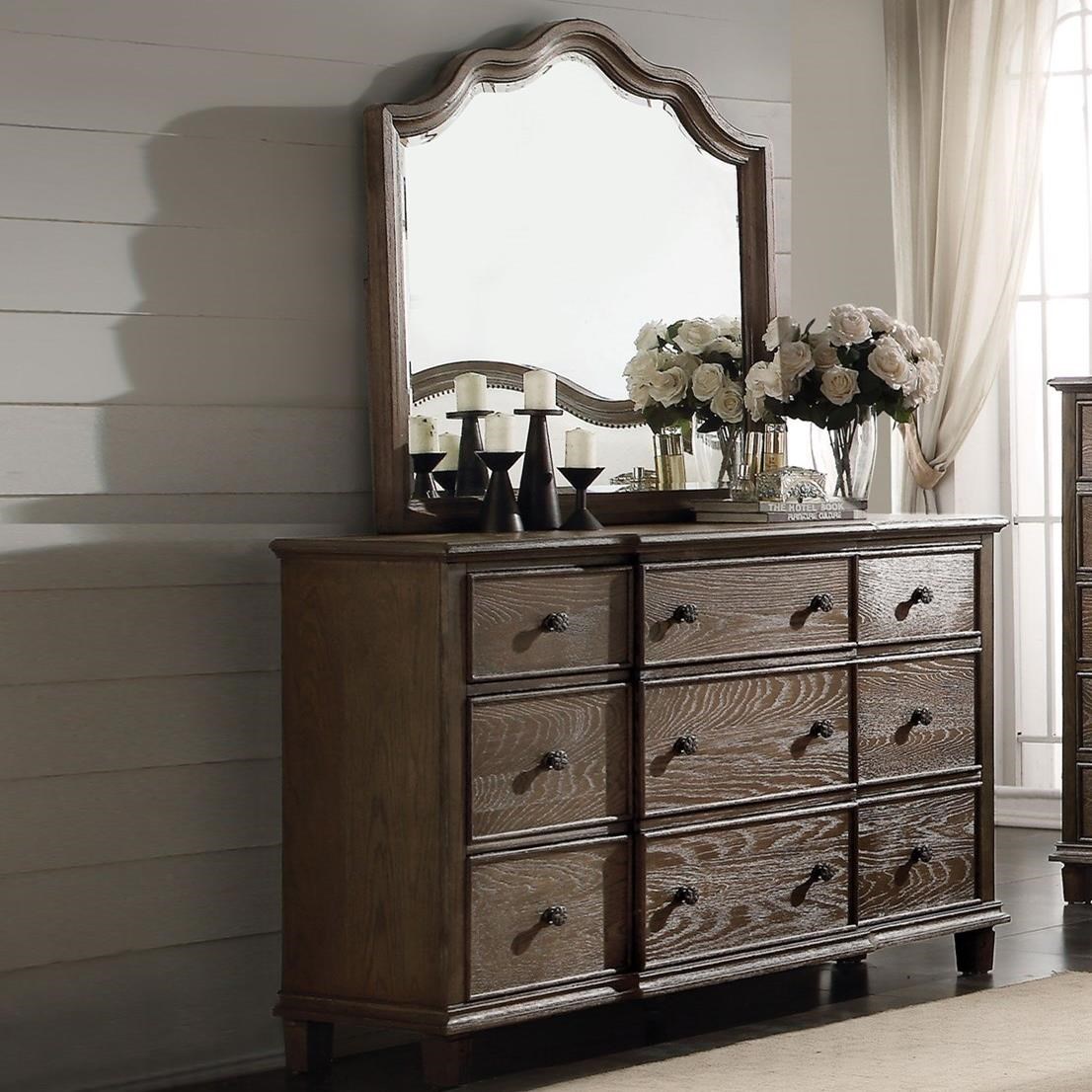 Acme Furniture Baudouin Vintage Weathered 9Drawer Dresser + Mirror Set