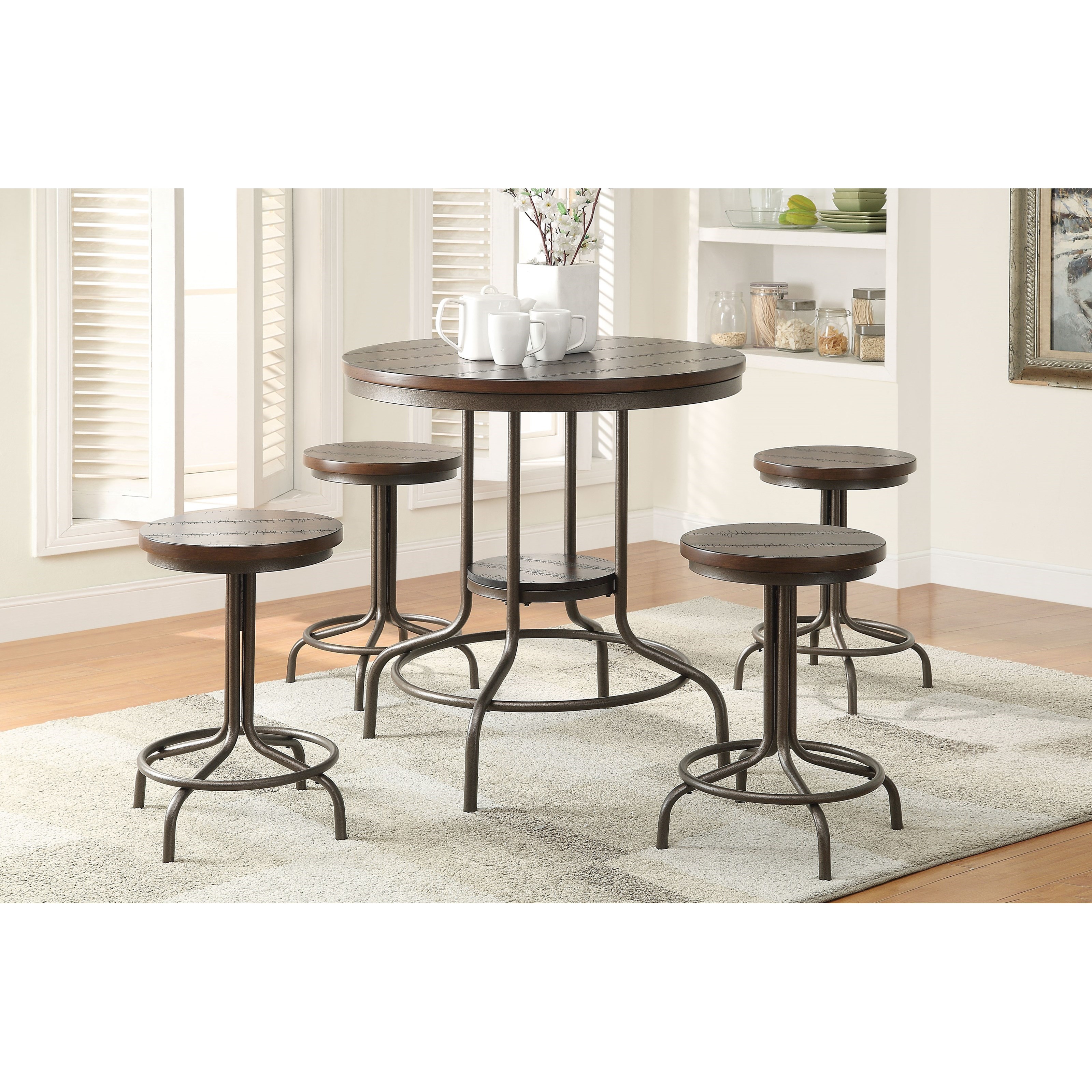 Acme Furniture Burney Industrial Counter Height Dining Set with 4
