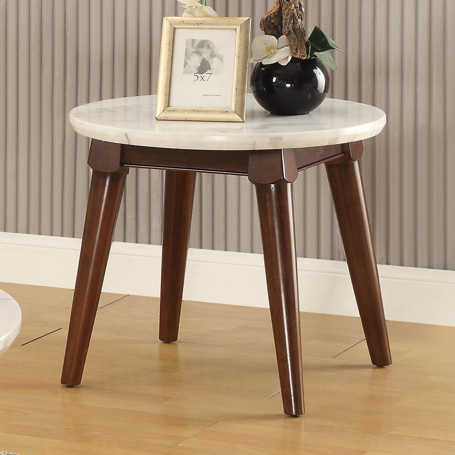 Acme Furniture Gasha MidCentury Round End Table with White Marble Top