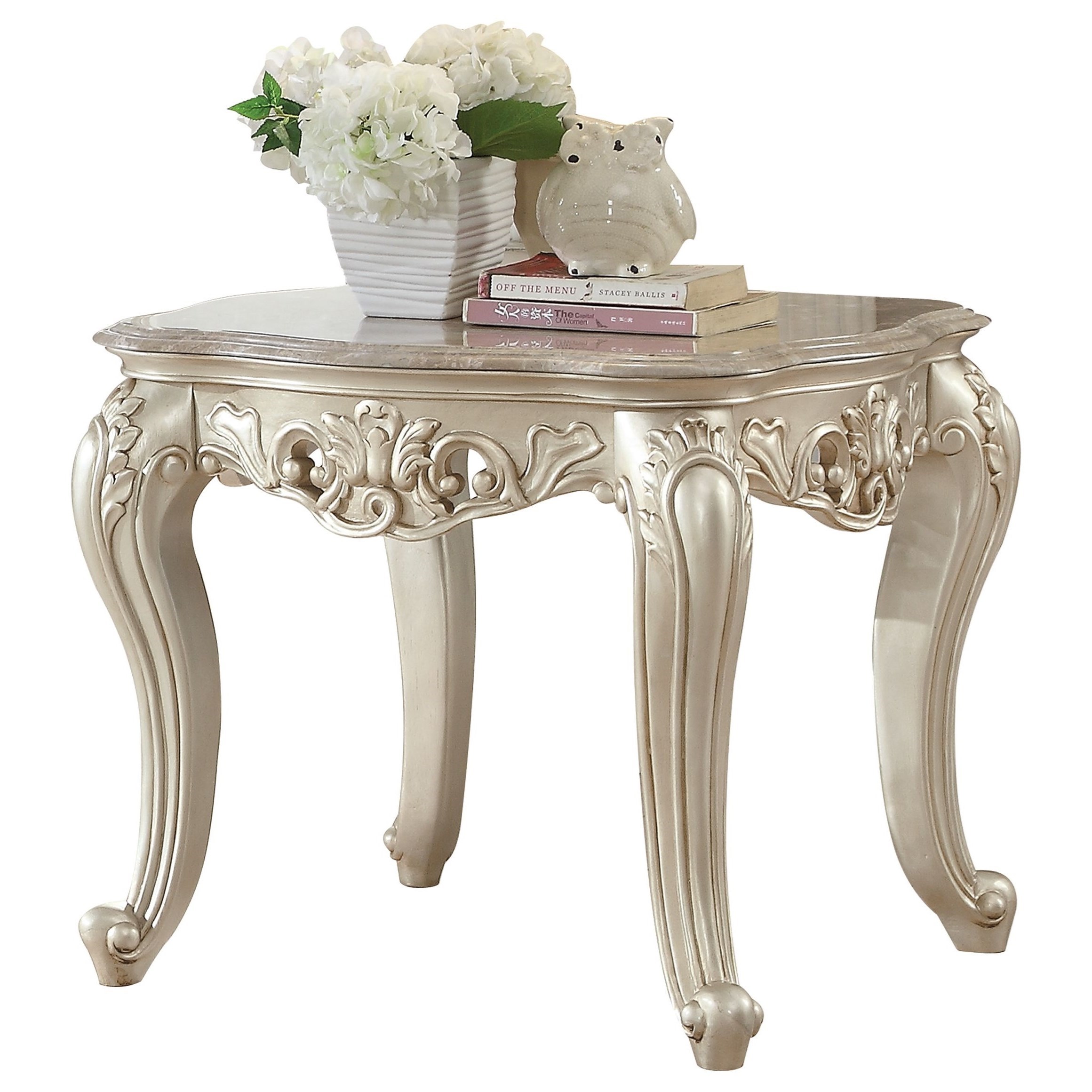 Acme Furniture Gorsedd Traditional Square Antique White End Table with