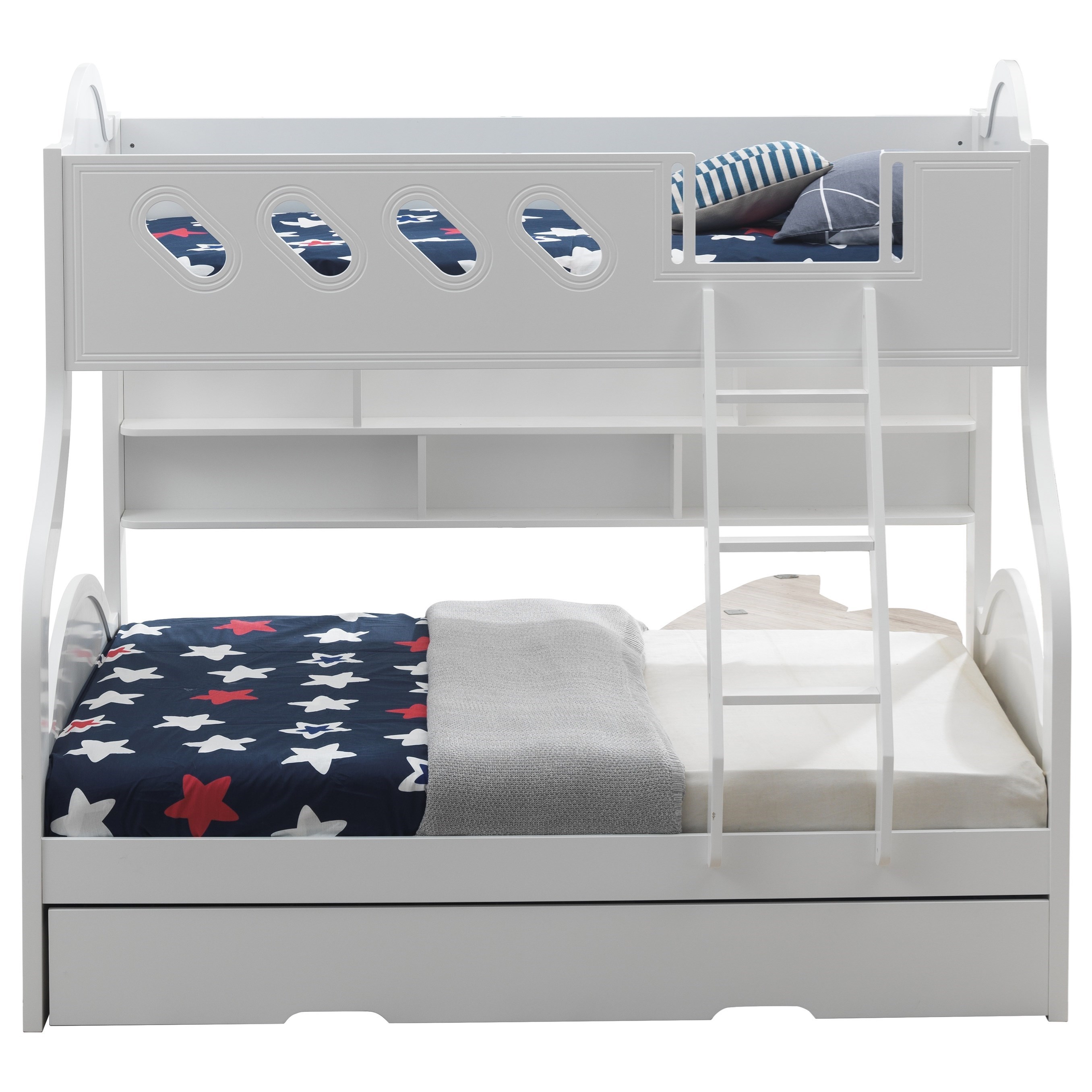 Acme Furniture Grover Casual Twin Over Full Bunk Bed with Shelves A1