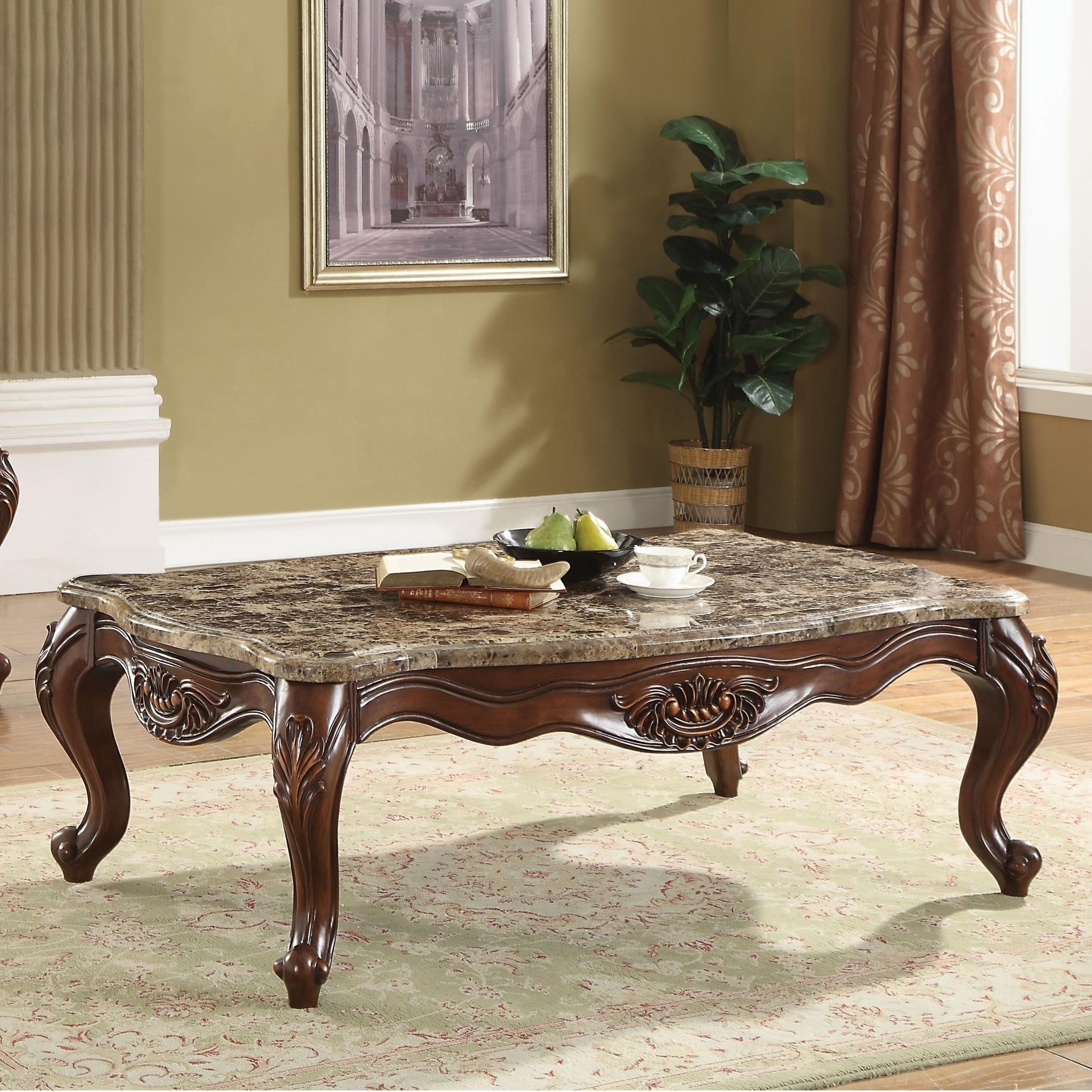 Acme Furniture Jardena 81655 Traditional Coffee Table with Marble Top