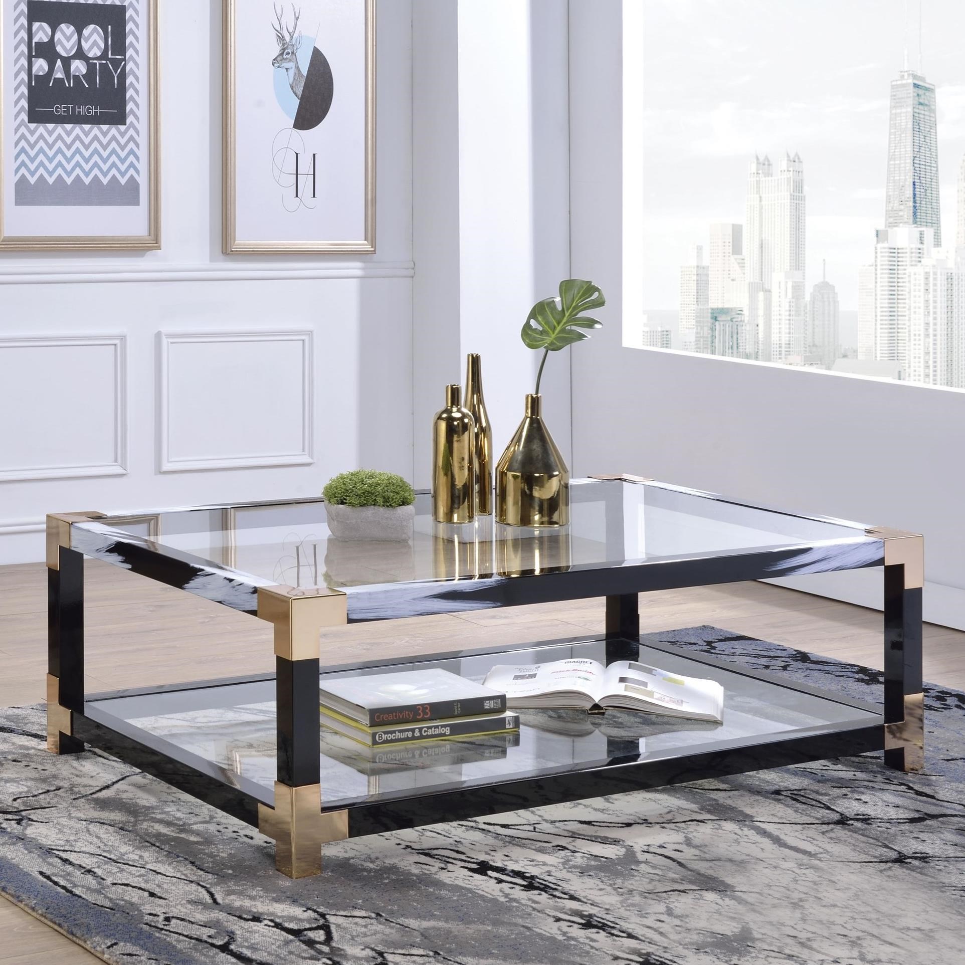 Acme Furniture Lafty Modern Coffee Table with Glass Top and Shelf