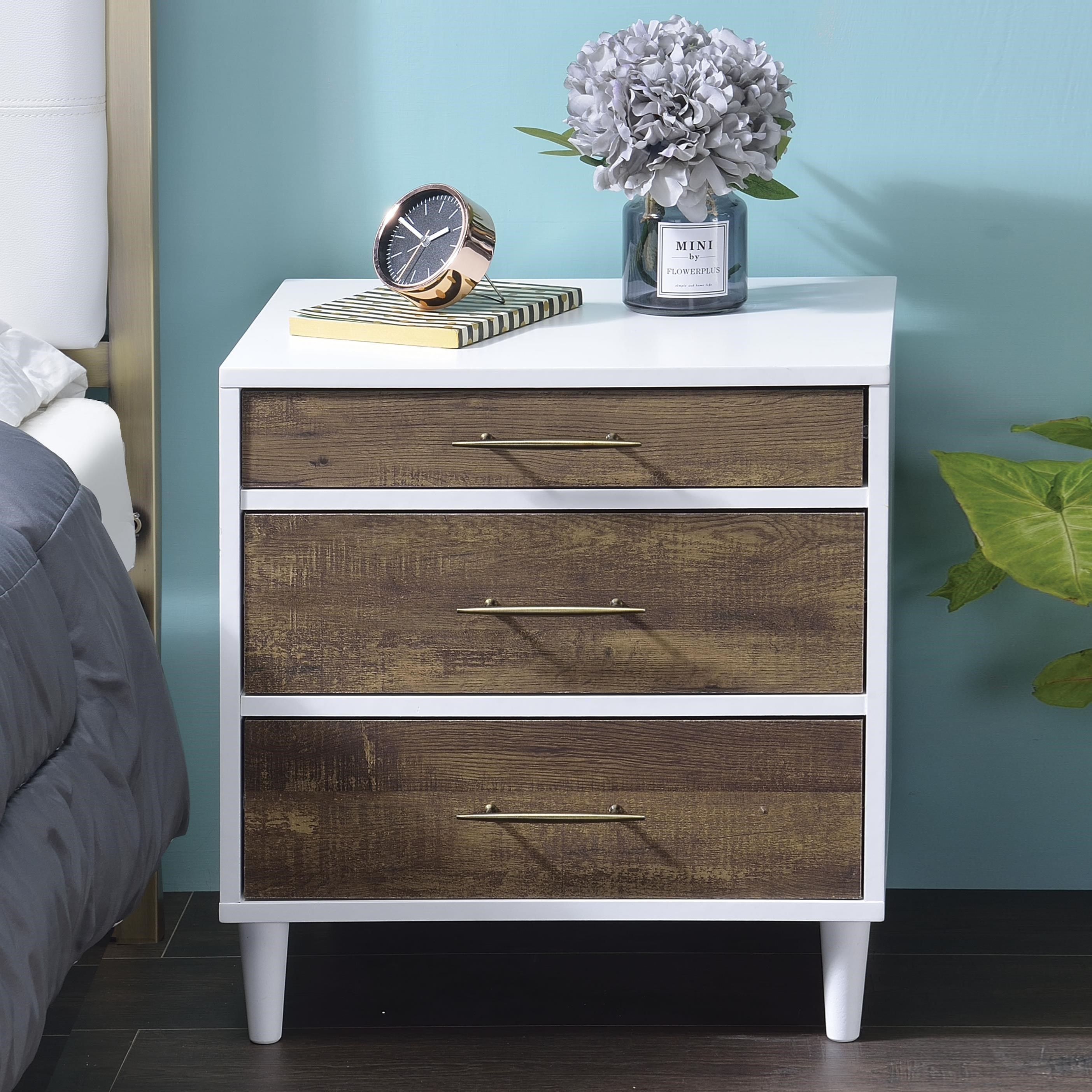 Acme Furniture Lurel Contemporary Two Tone Nightstand with 3 Drawers