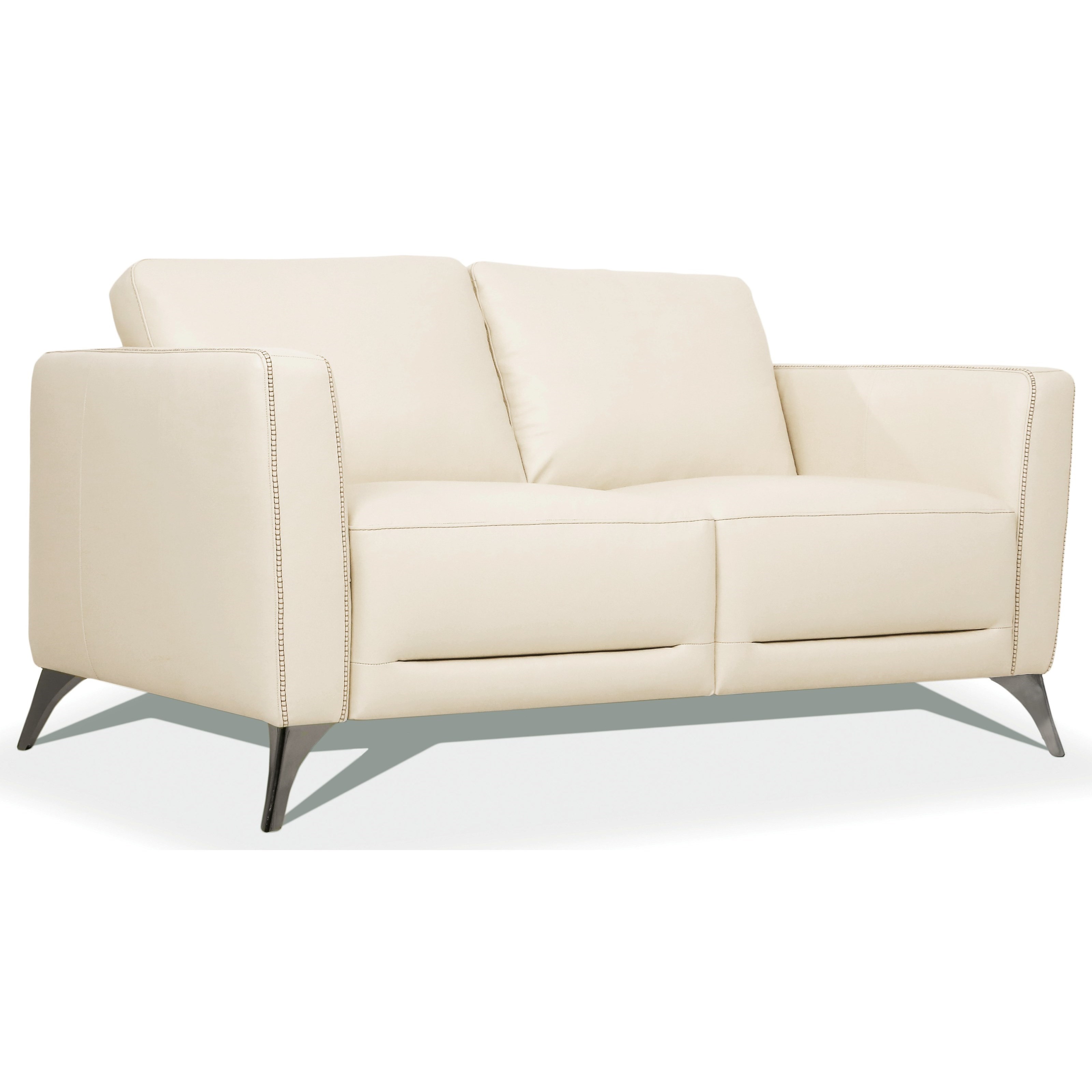 Acme Furniture Malaga Contemporary Leather Loveseat with Chrome Metal