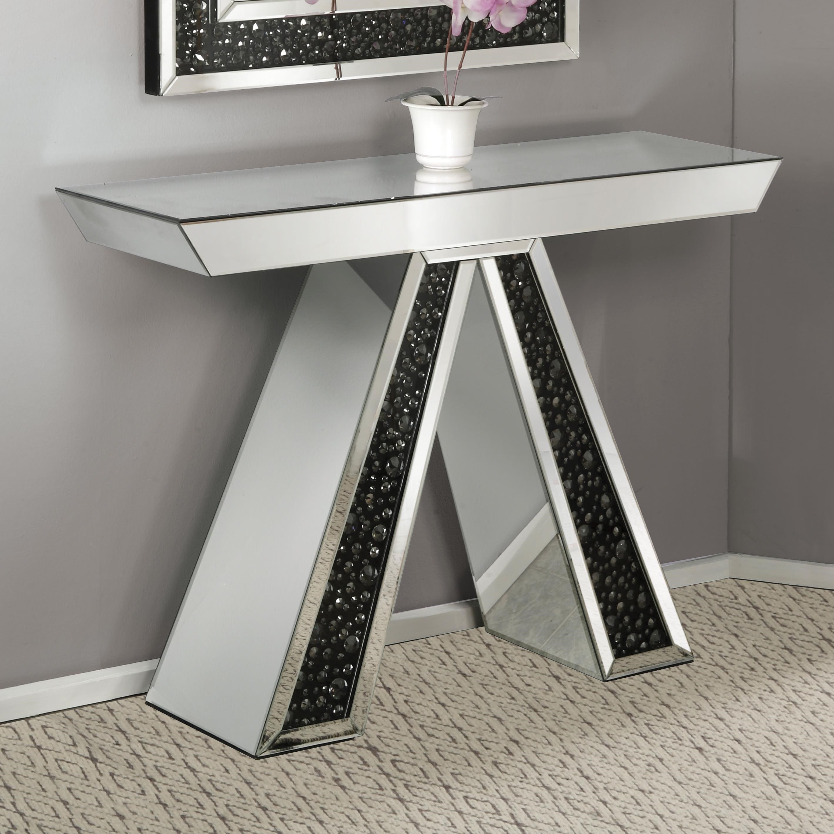 Acme Furniture Noor Glam Console Table with Triangular Pedestal Base