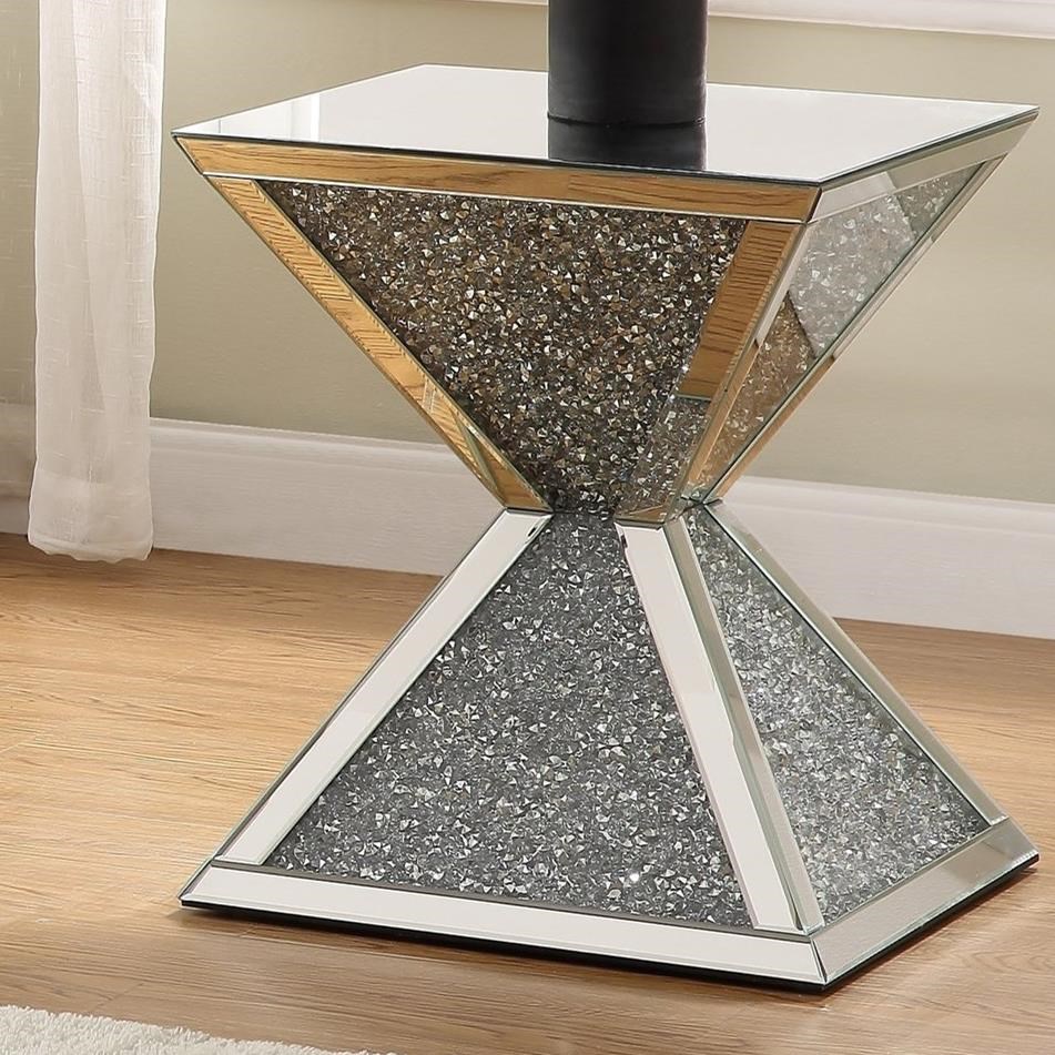 Acme Furniture Noralie Glam Prim End Table with Faux Diamond Inlays