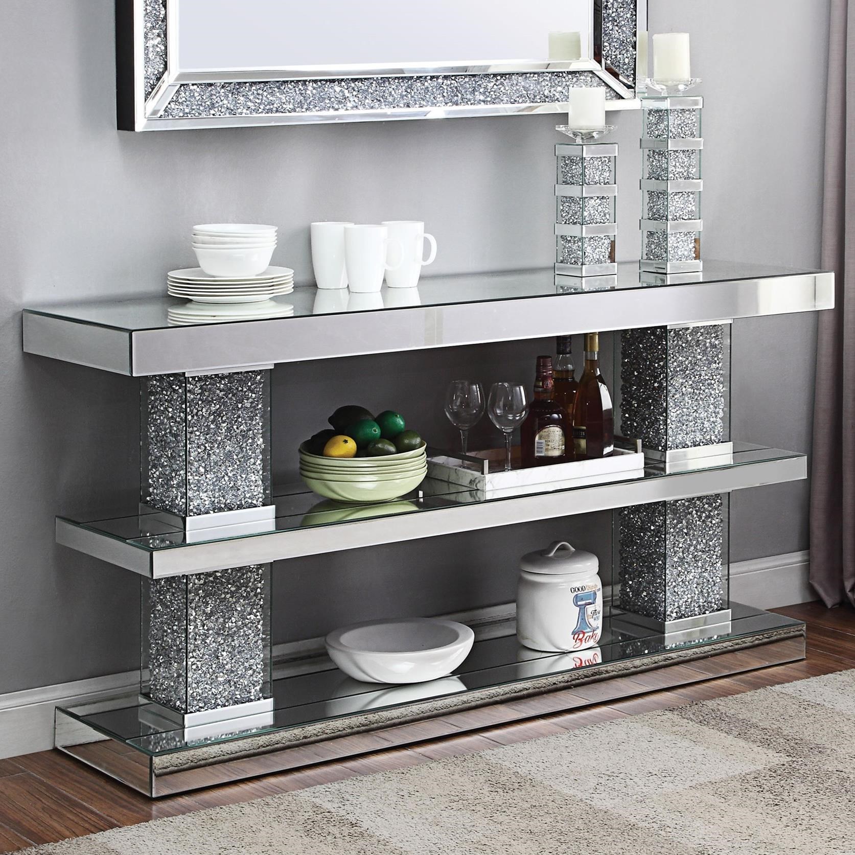 Acme Furniture Noralie Glam Mirrored Console Table with Faux Diamond