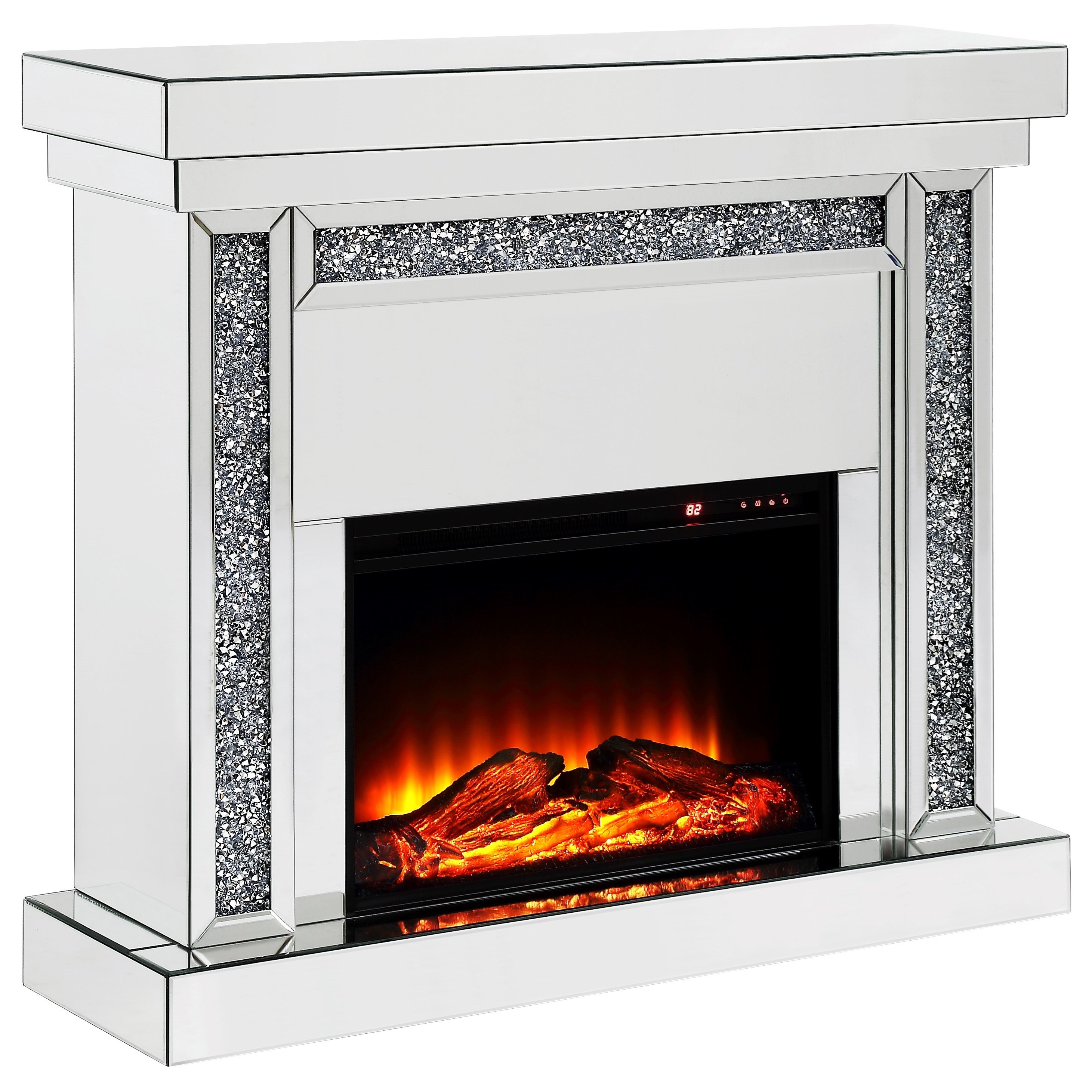 Acme Furniture Noralie 90470 Glam Mirrored Fireplace with Faux Crystal